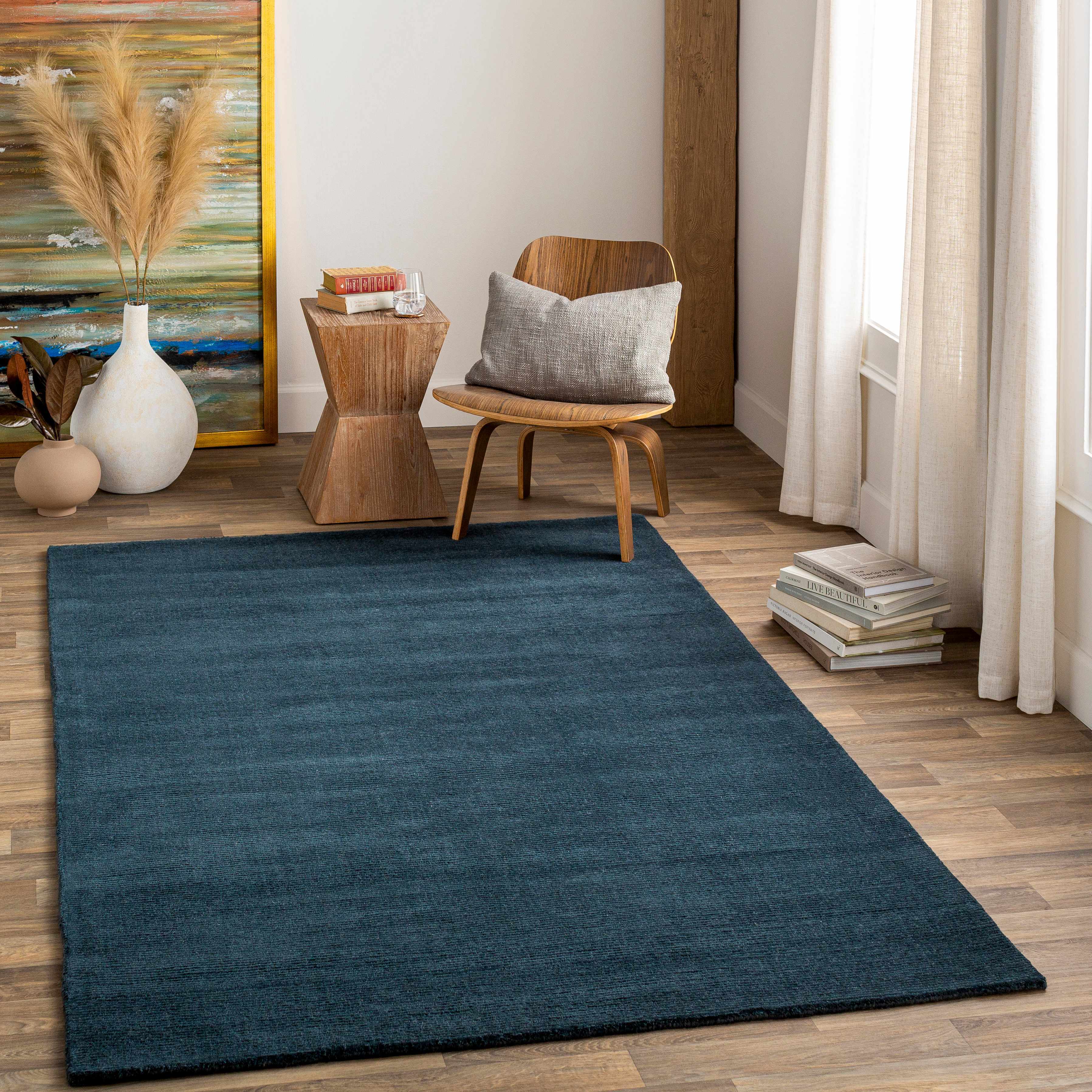 Brockton Solid Dark Blue Wool Rug - Image 2