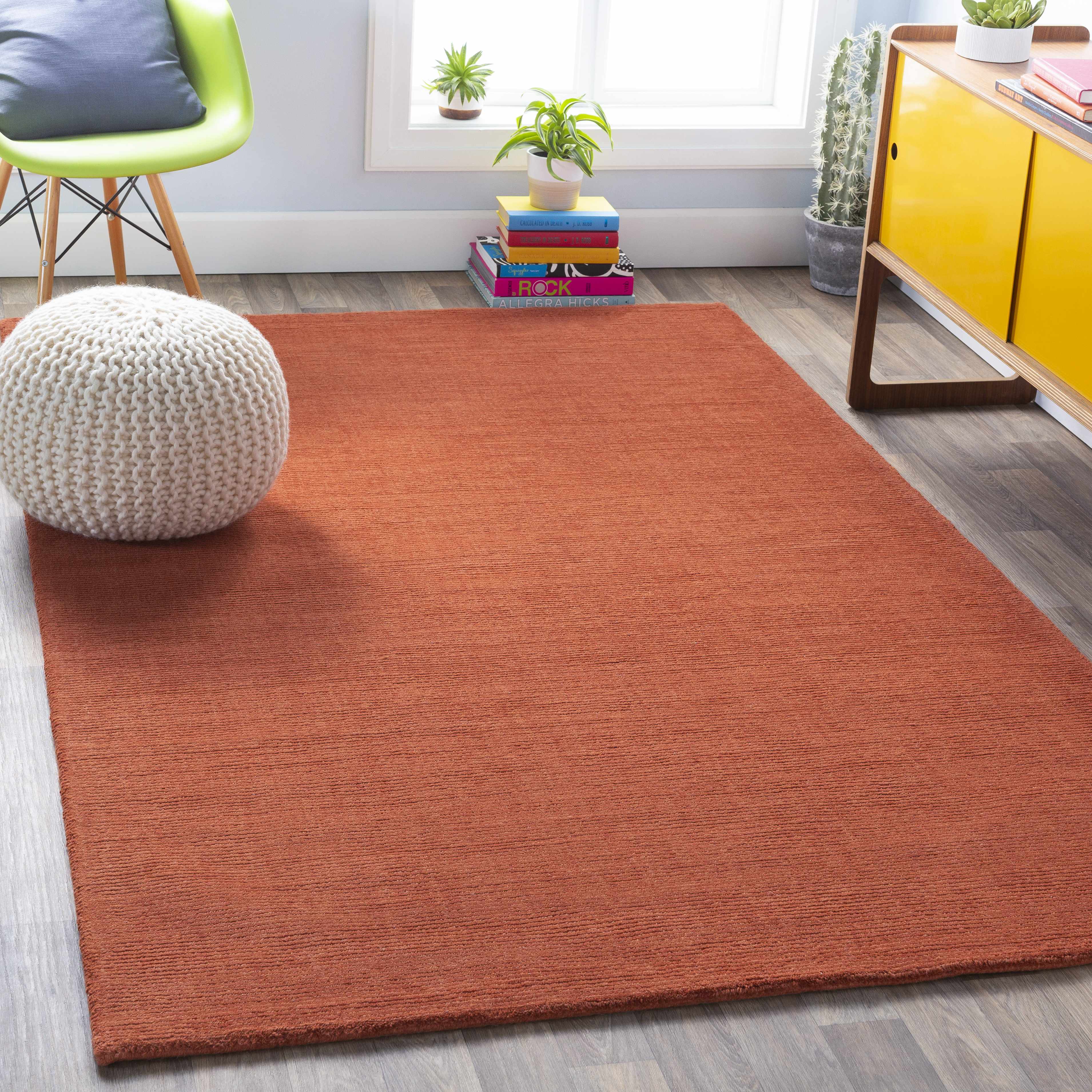 Brockton Solid Orange Wool Rug - Image 2