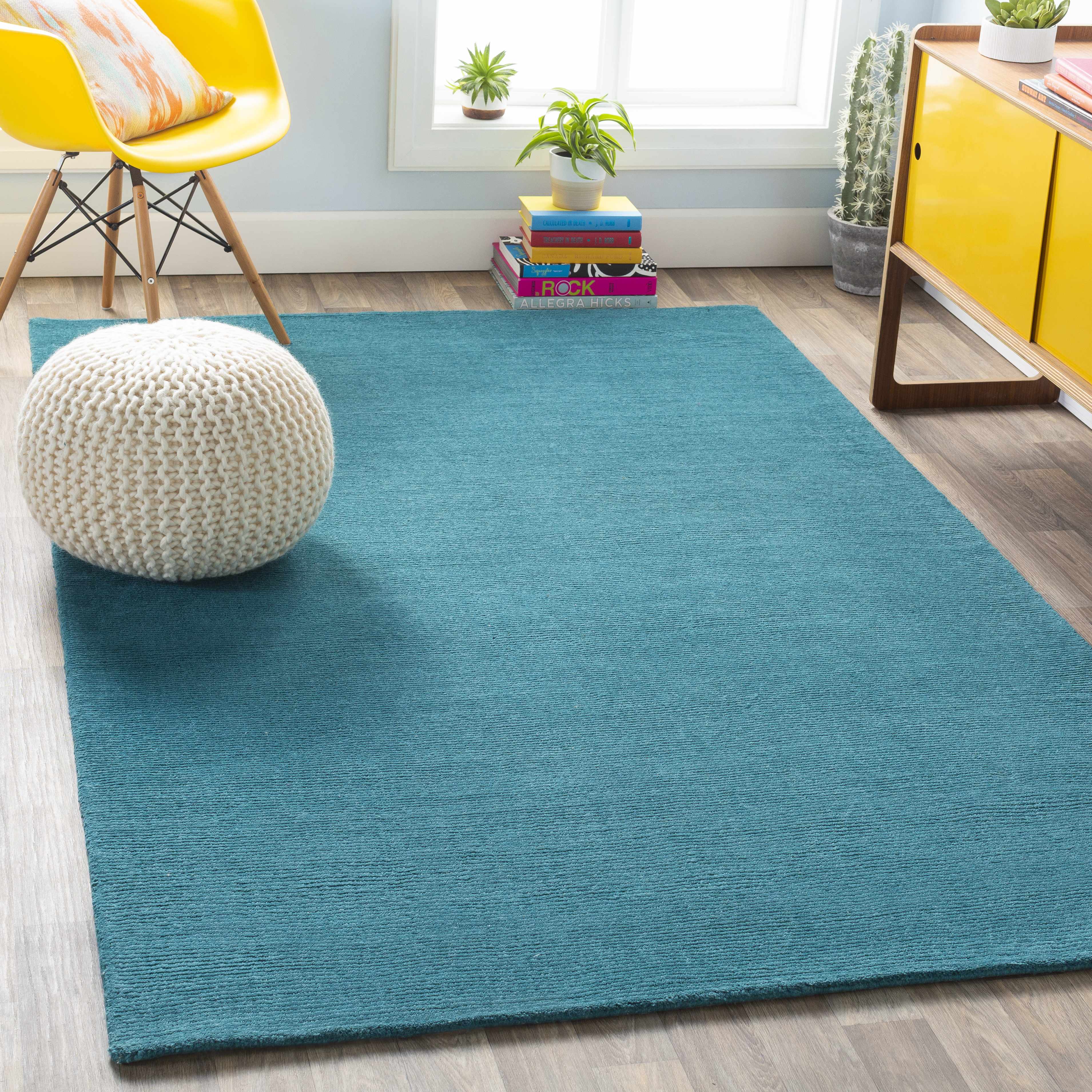 Brockton Solid Teal Wool Rug - Image 2