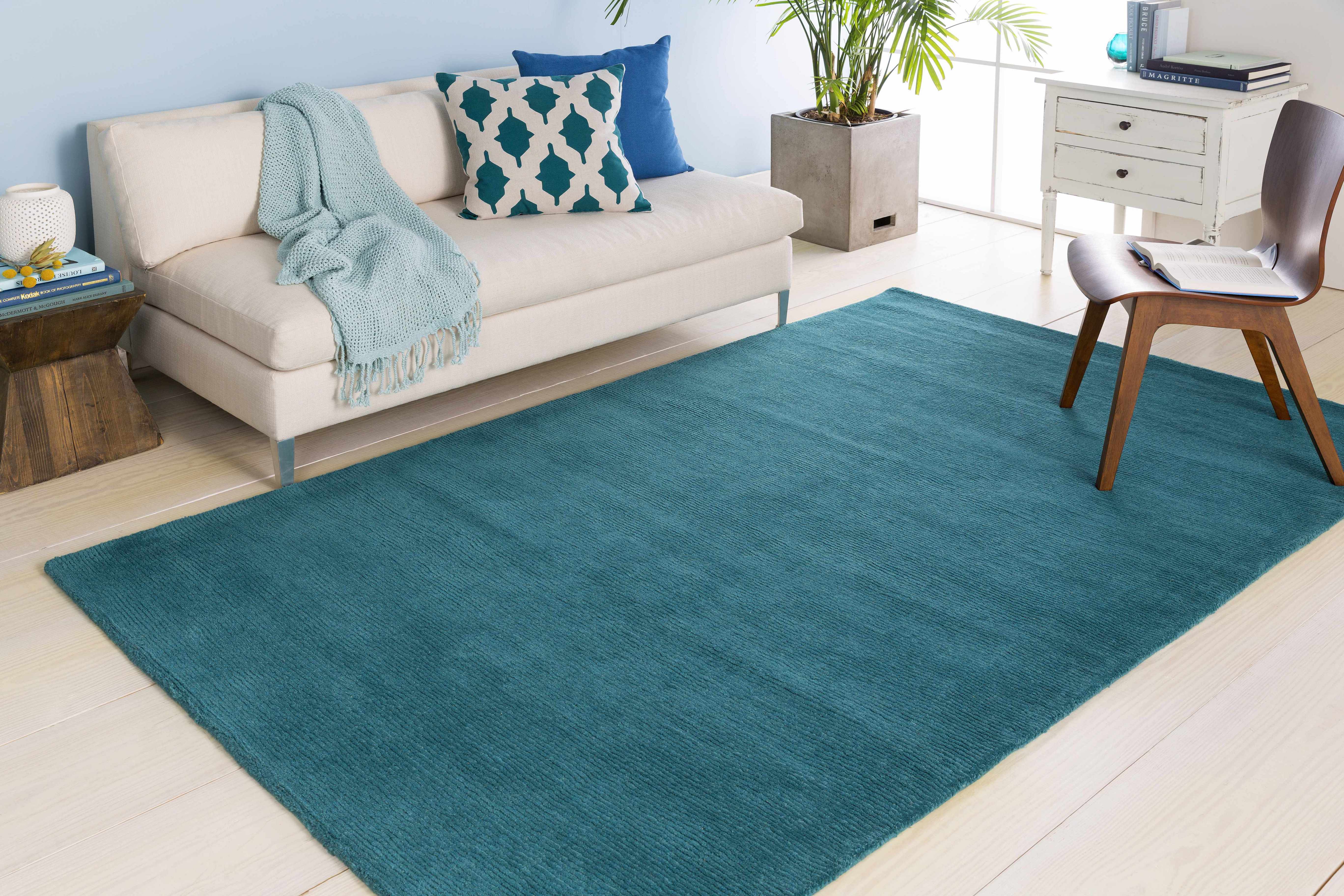Brockton Solid Teal Wool Rug - Image 3