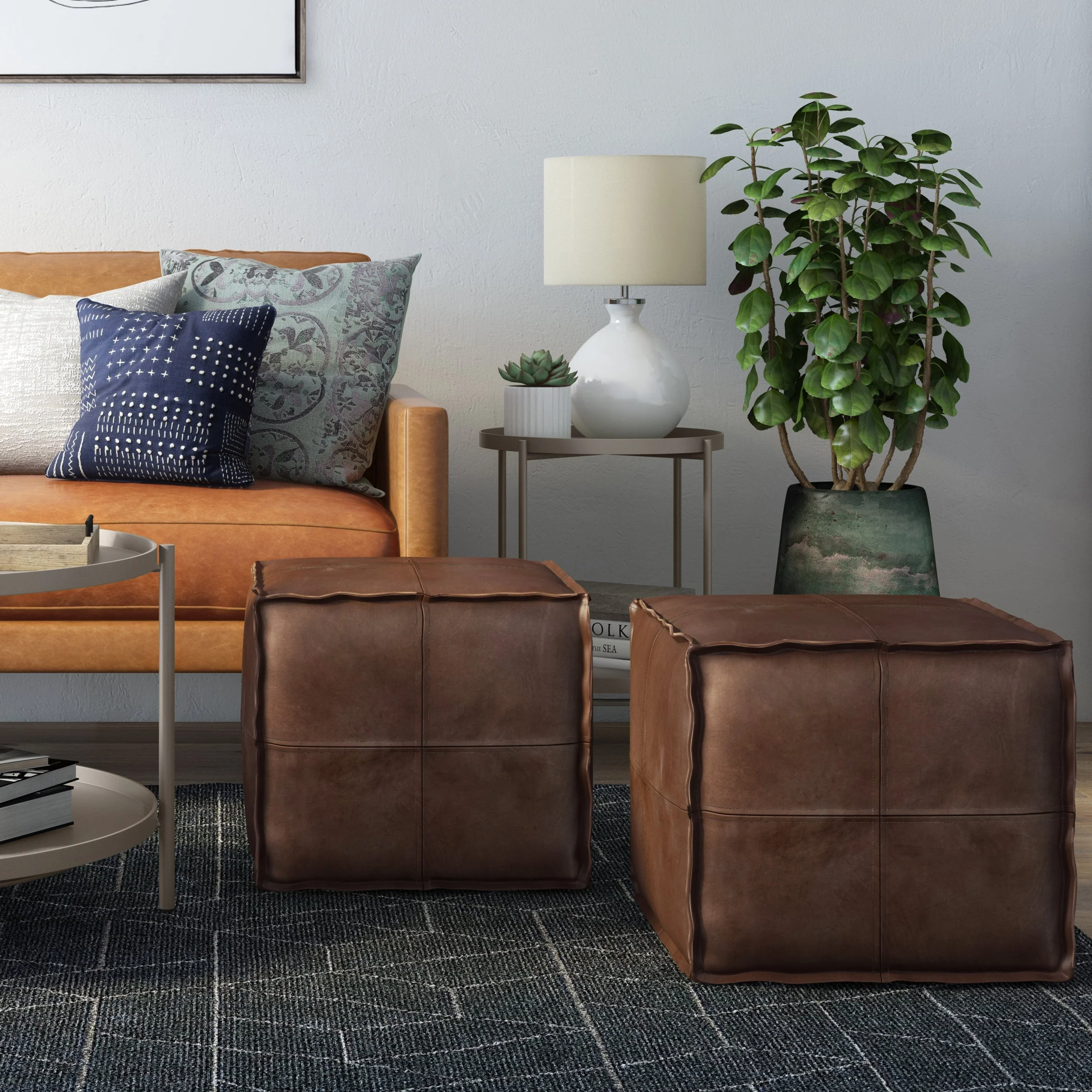 Brody Square Pouf Distressed Dark Brown - Image 6
