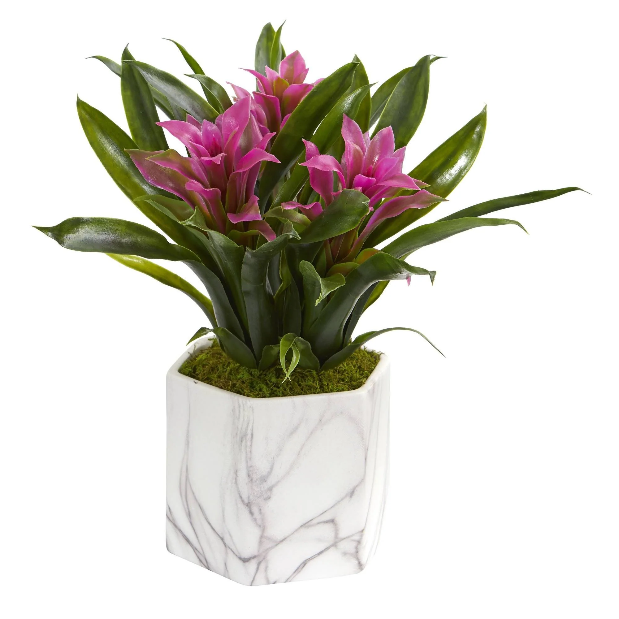 Bromeliad Artificial Plant in Marble Finished Vase - Image 2
