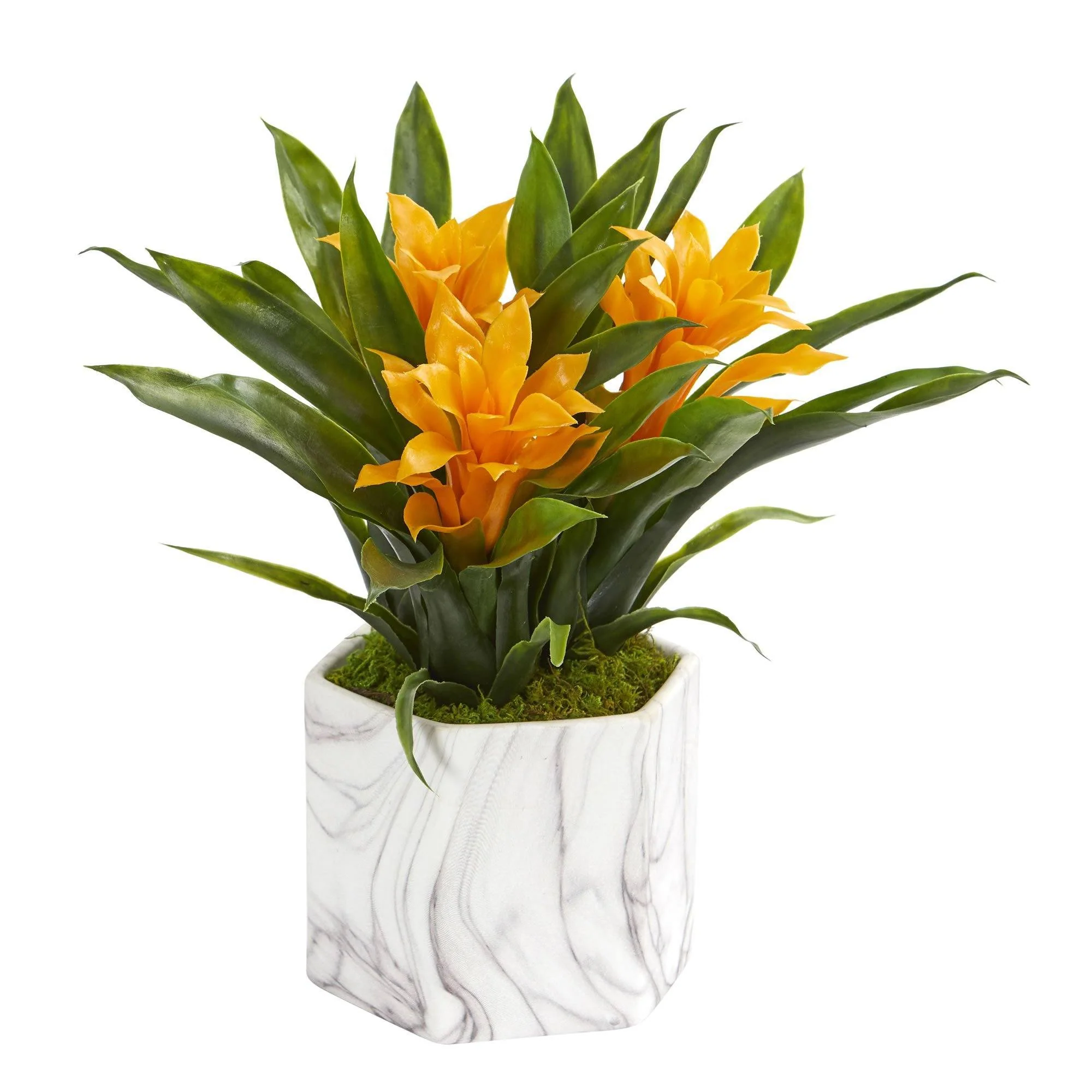 Bromeliad Artificial Plant in Marble Finished Vase - Image 4