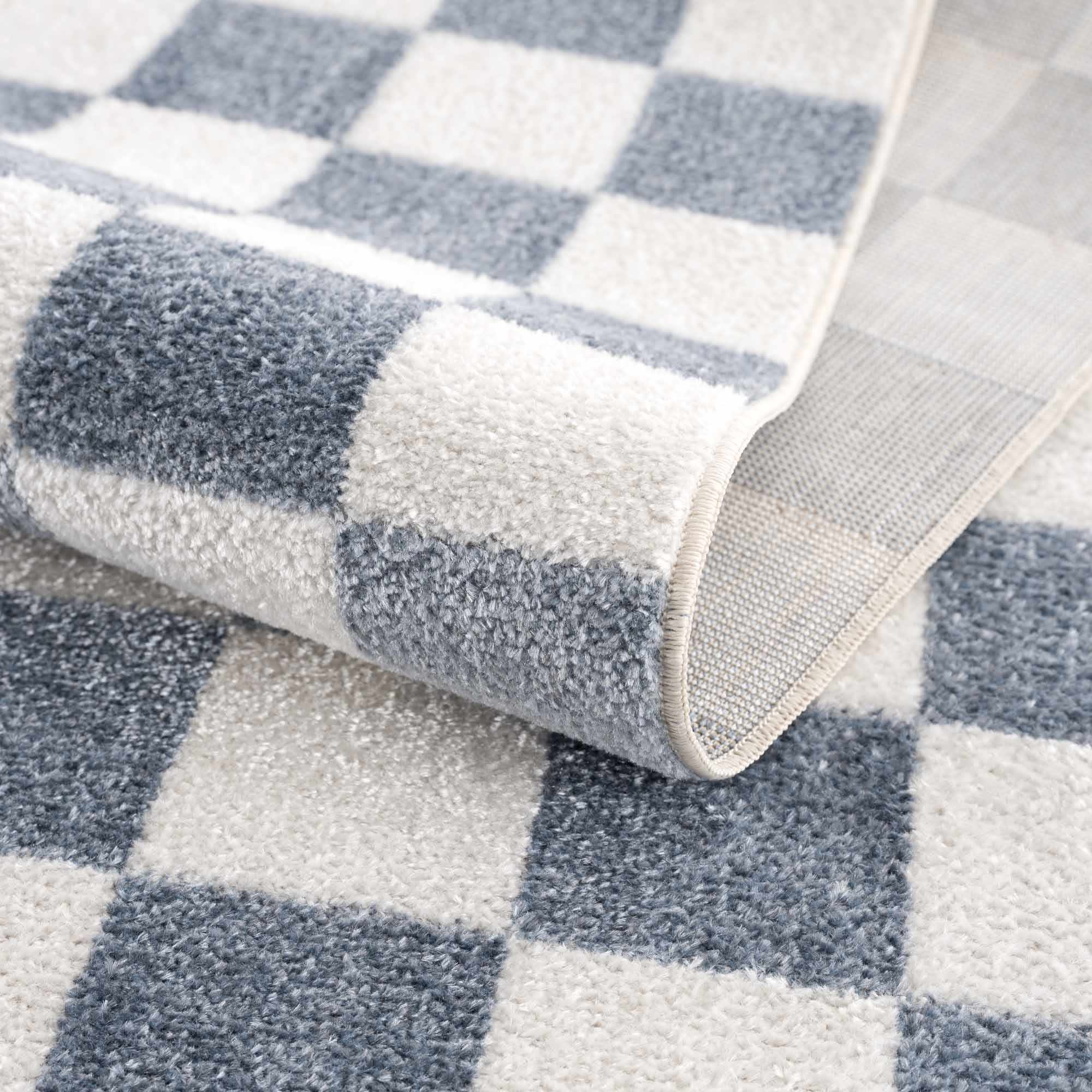 Brone Blue Checkered Washable Rug - Image 10