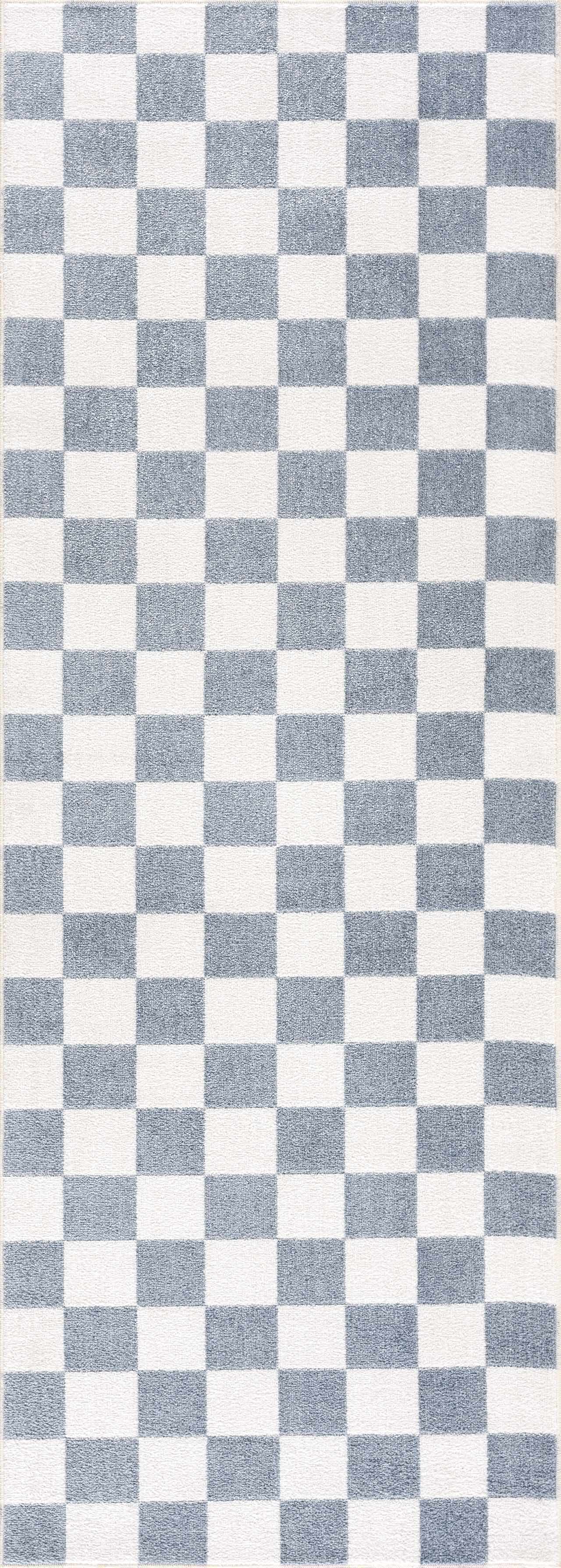 Brone Blue Checkered Washable Rug - Image 11