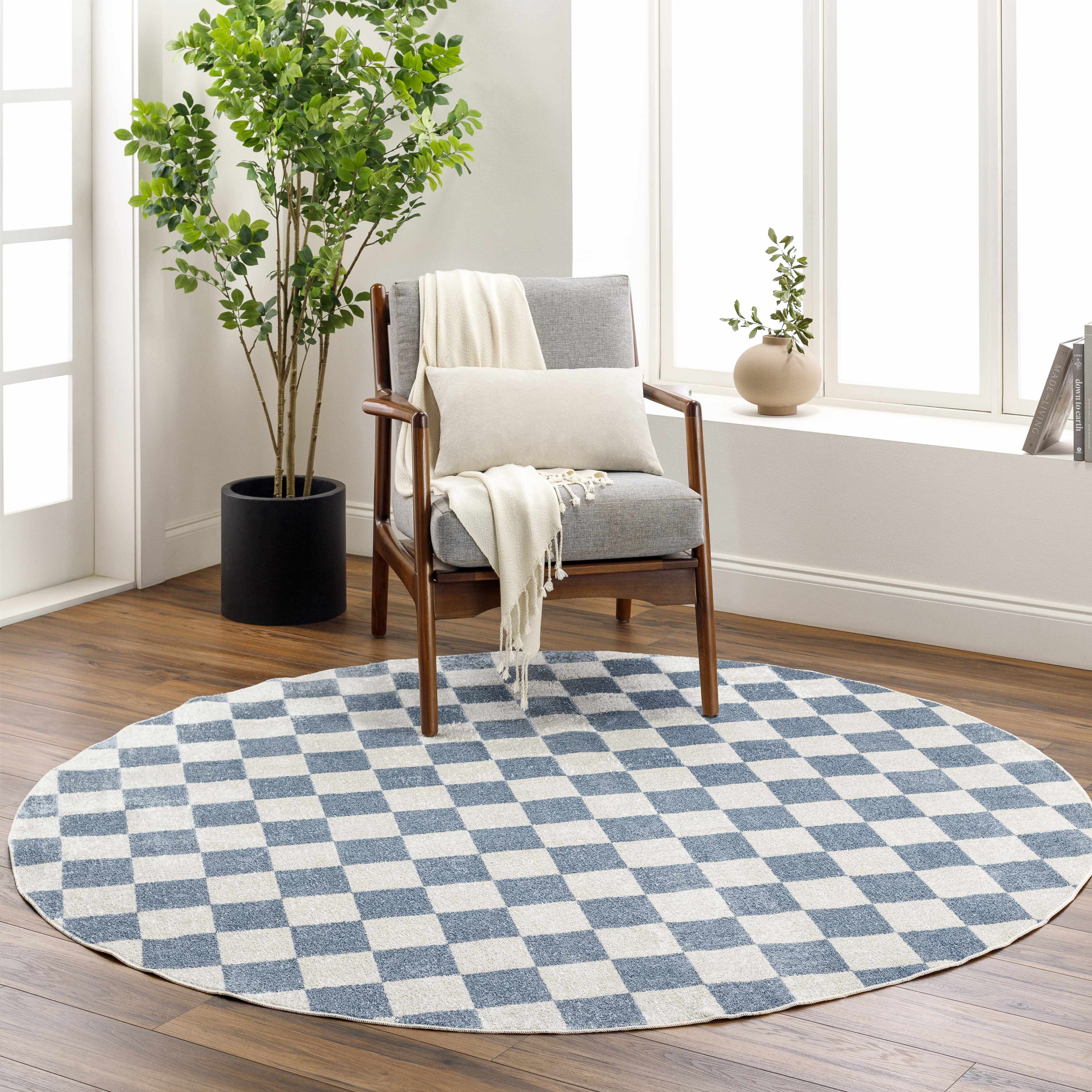 Brone Blue Checkered Washable Rug - Image 14
