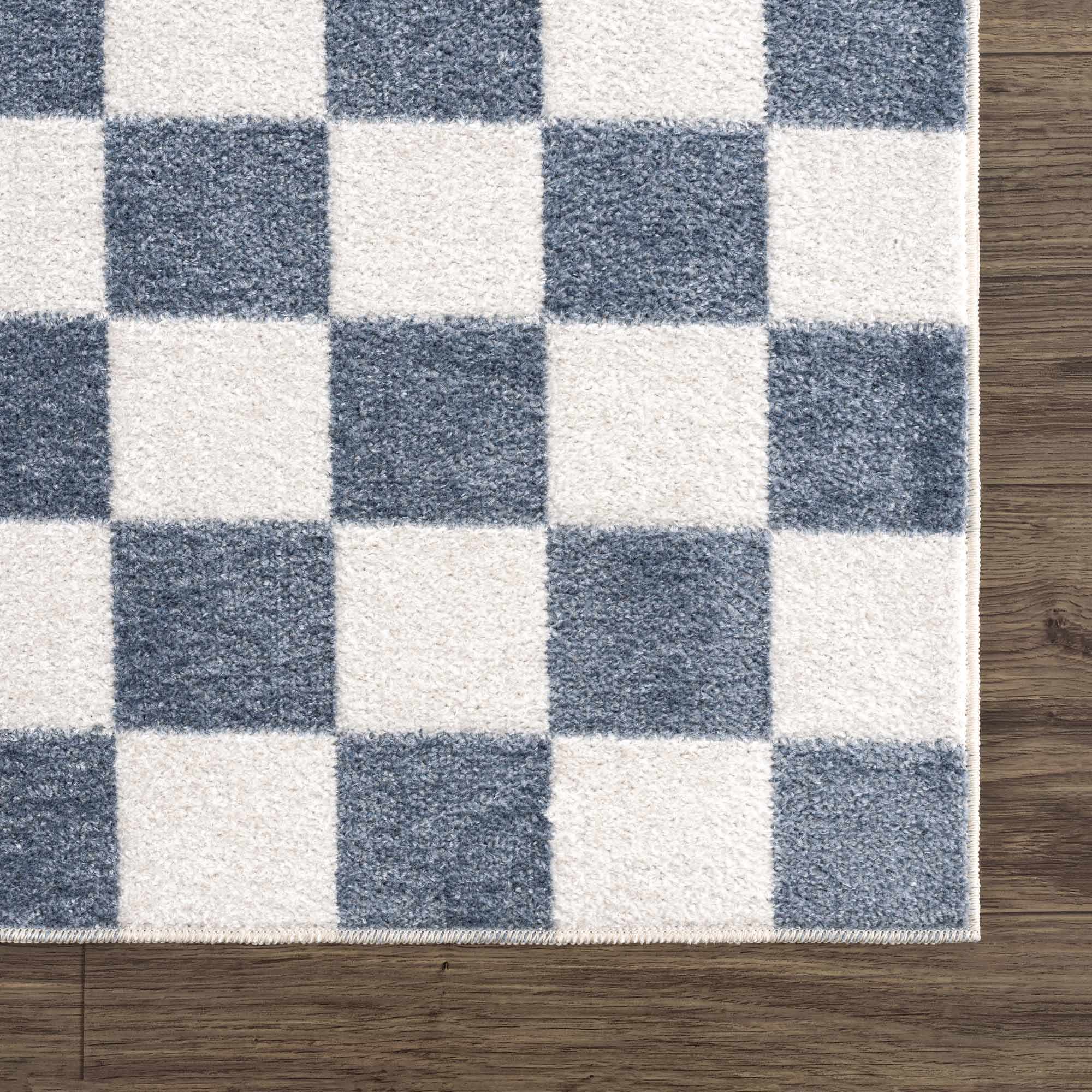 Brone Blue Checkered Washable Rug - Image 15