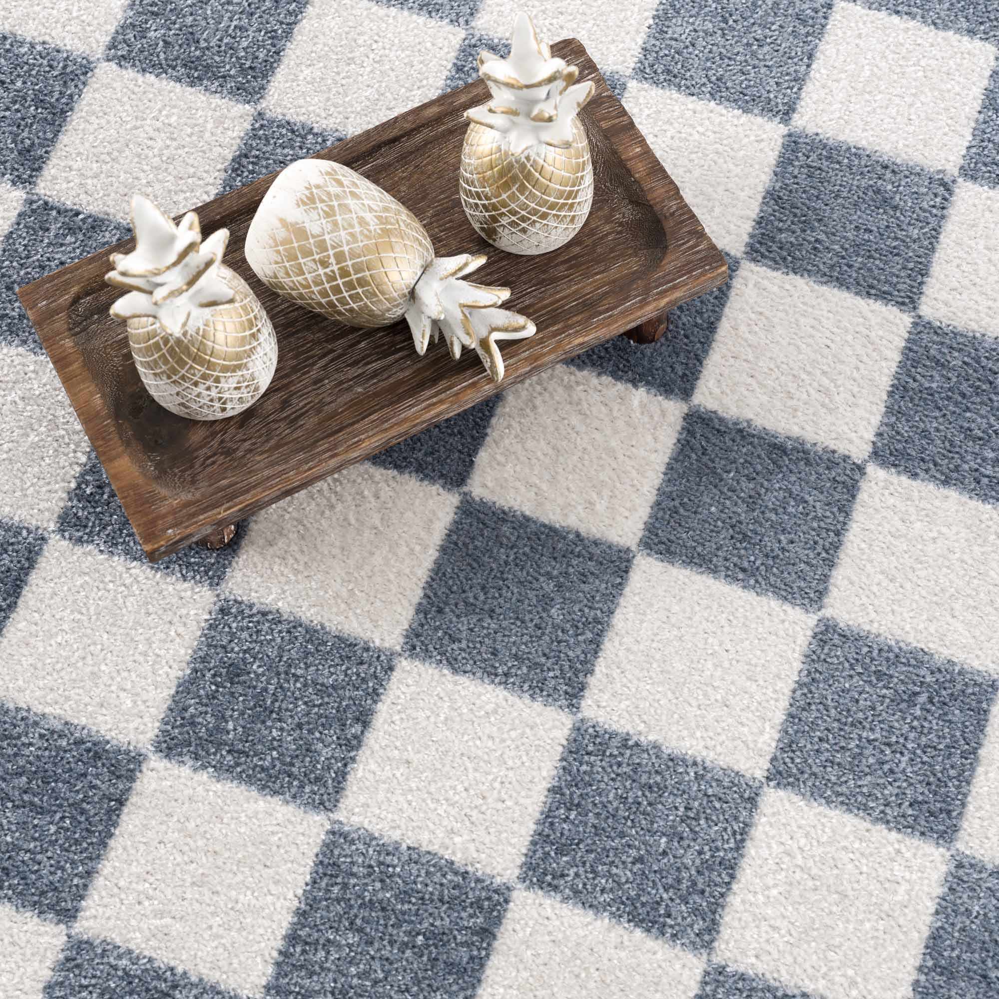 Brone Blue Checkered Washable Rug - Image 17
