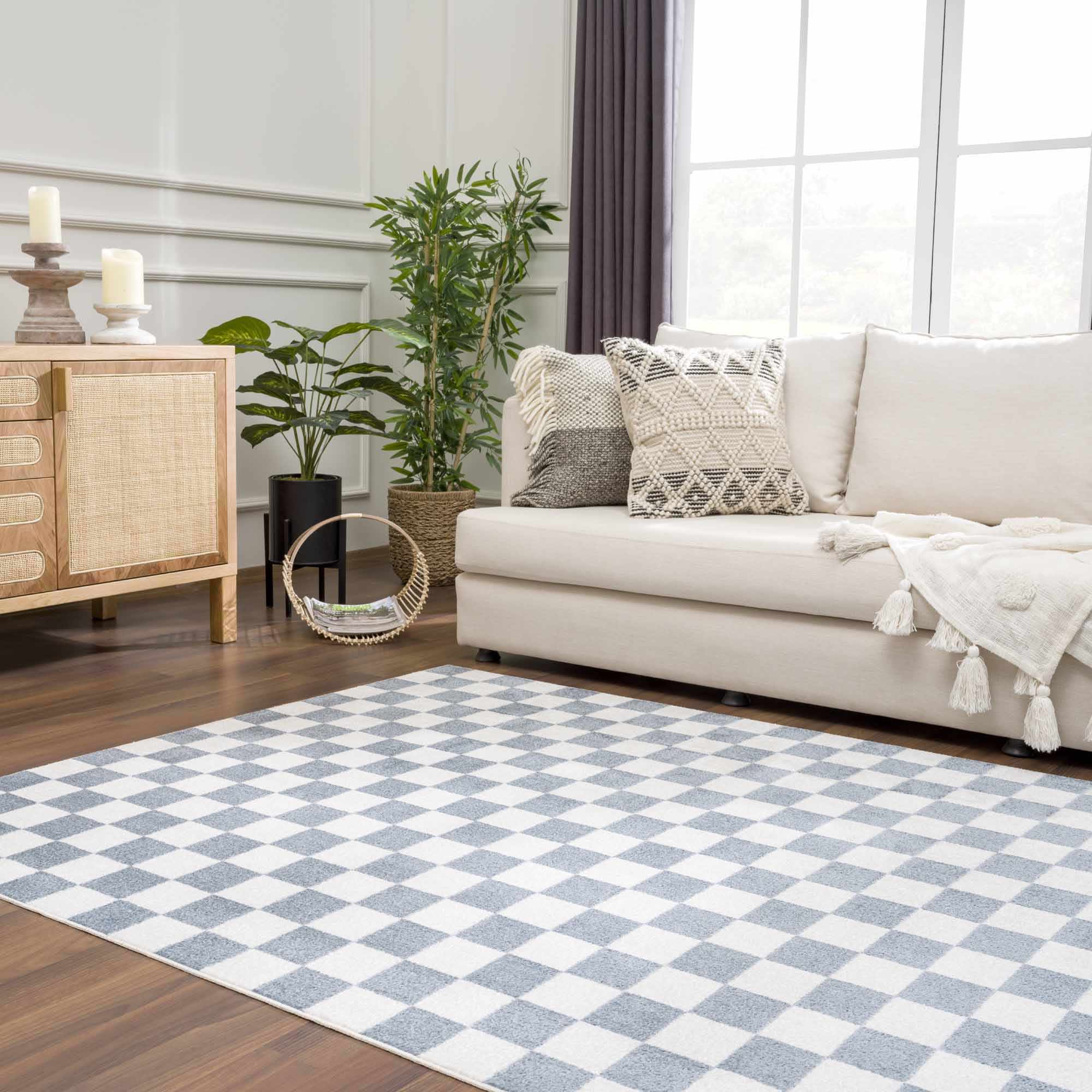 Brone Blue Checkered Washable Rug - Image 20