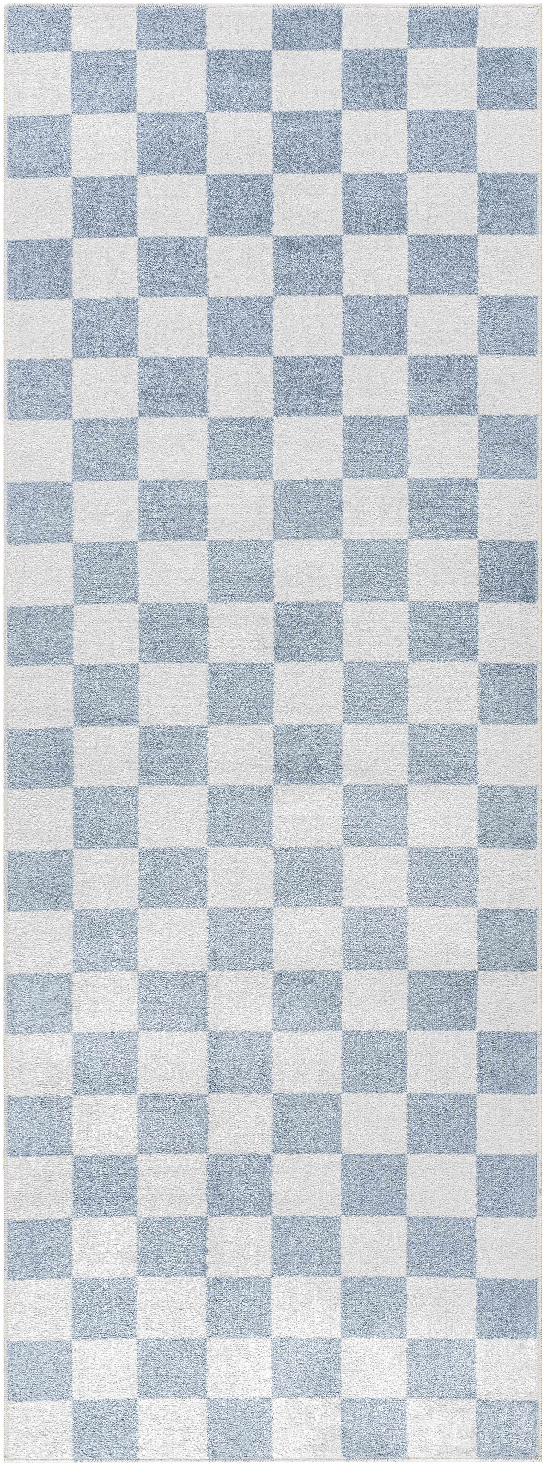 Brone Blue Checkered Washable Rug - Image 23