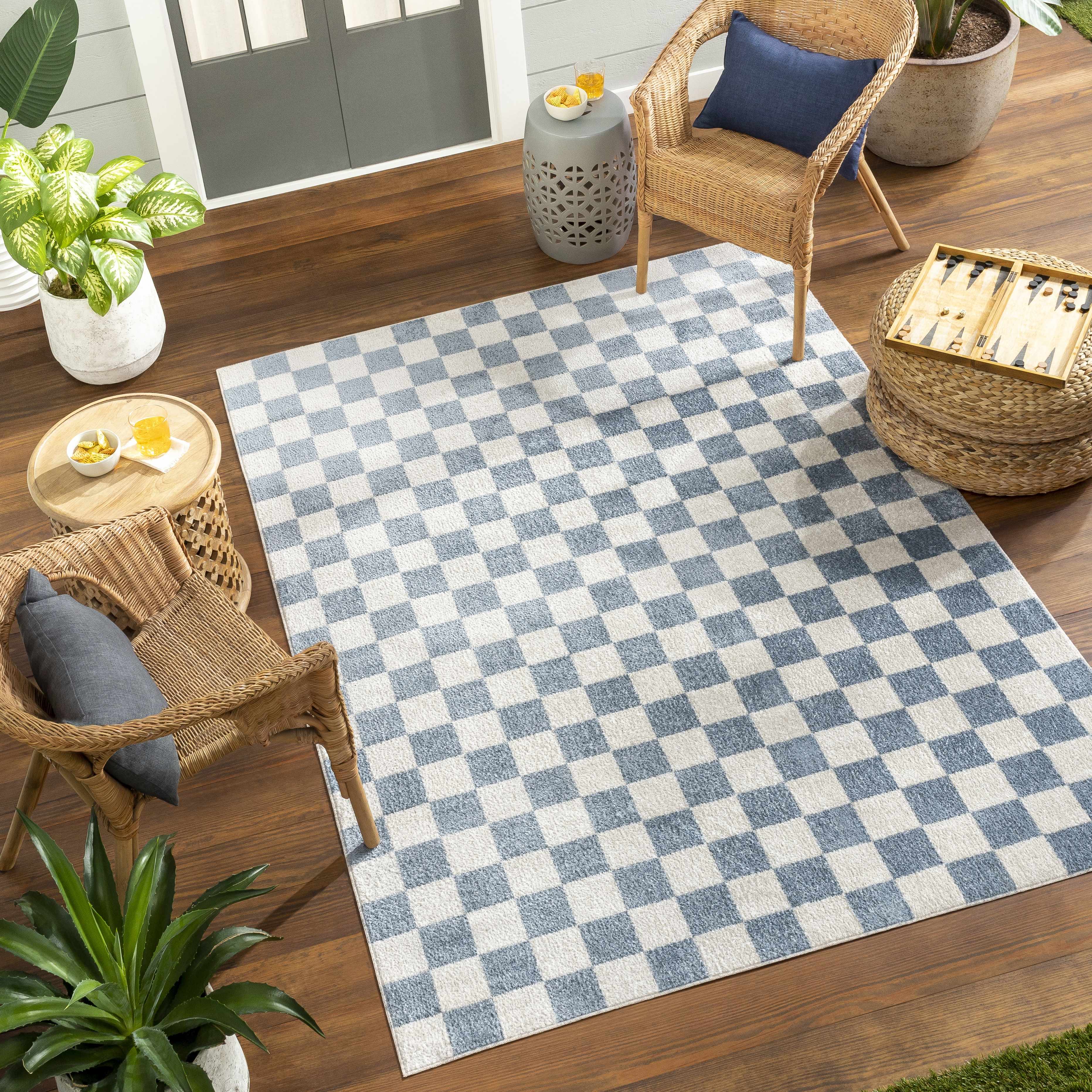 Brone Blue Checkered Washable Rug - Image 24