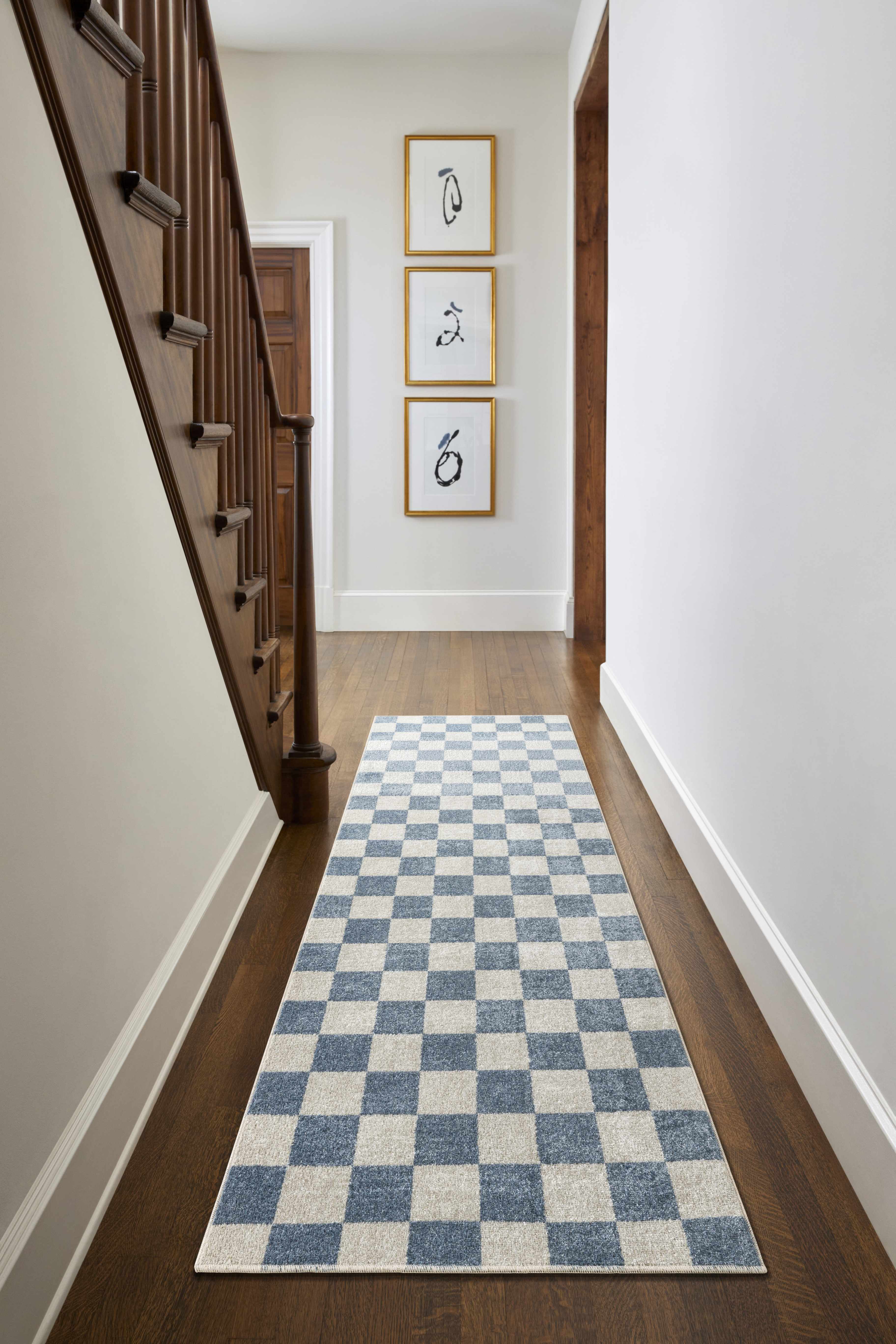 Brone Blue Checkered Washable Rug - Image 3