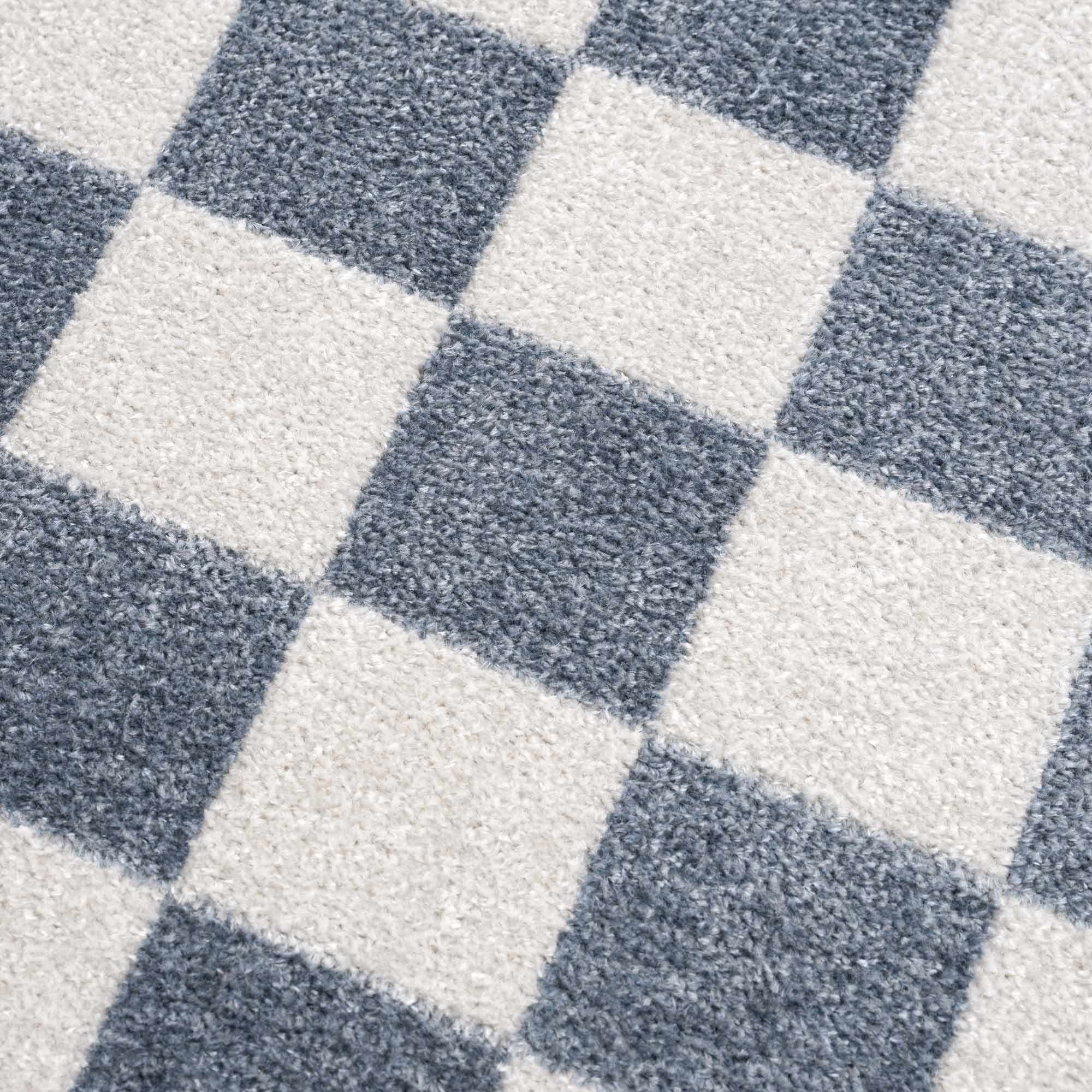 Brone Blue Checkered Washable Rug - Image 4
