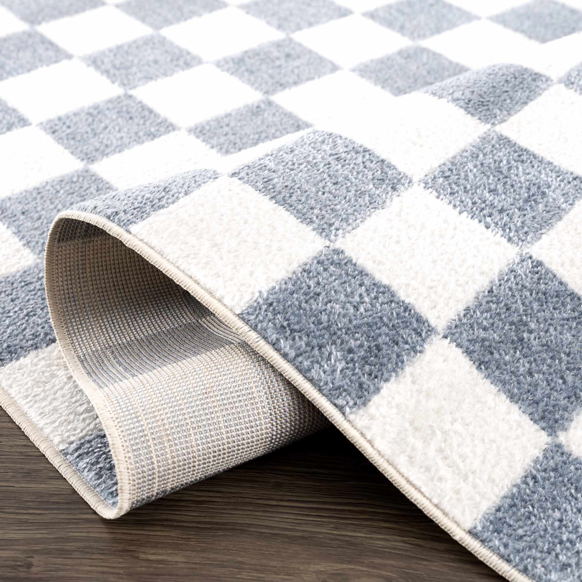 Brone Blue Checkered Washable Rug - Image 5