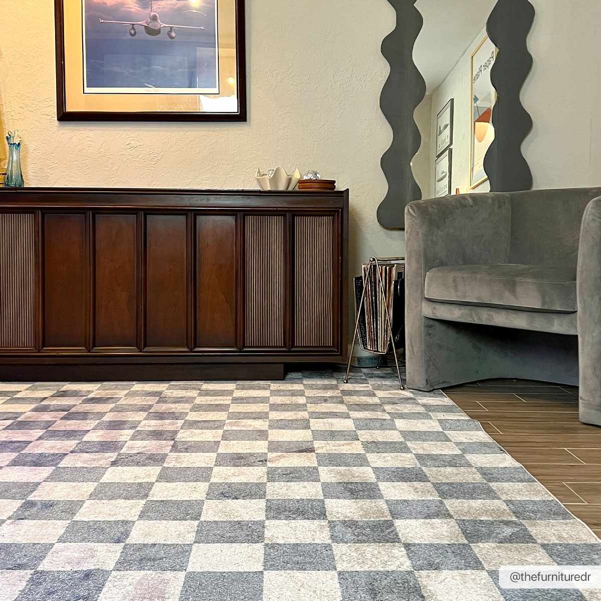 Brone Blue Checkered Washable Rug - Image 6