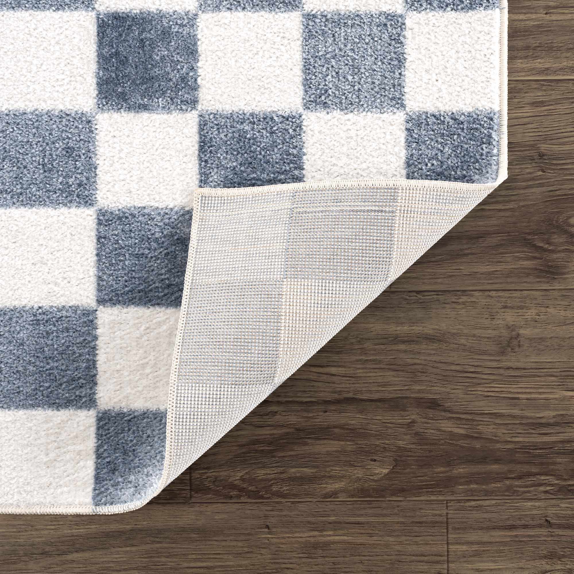 Brone Blue Checkered Washable Rug - Image 7