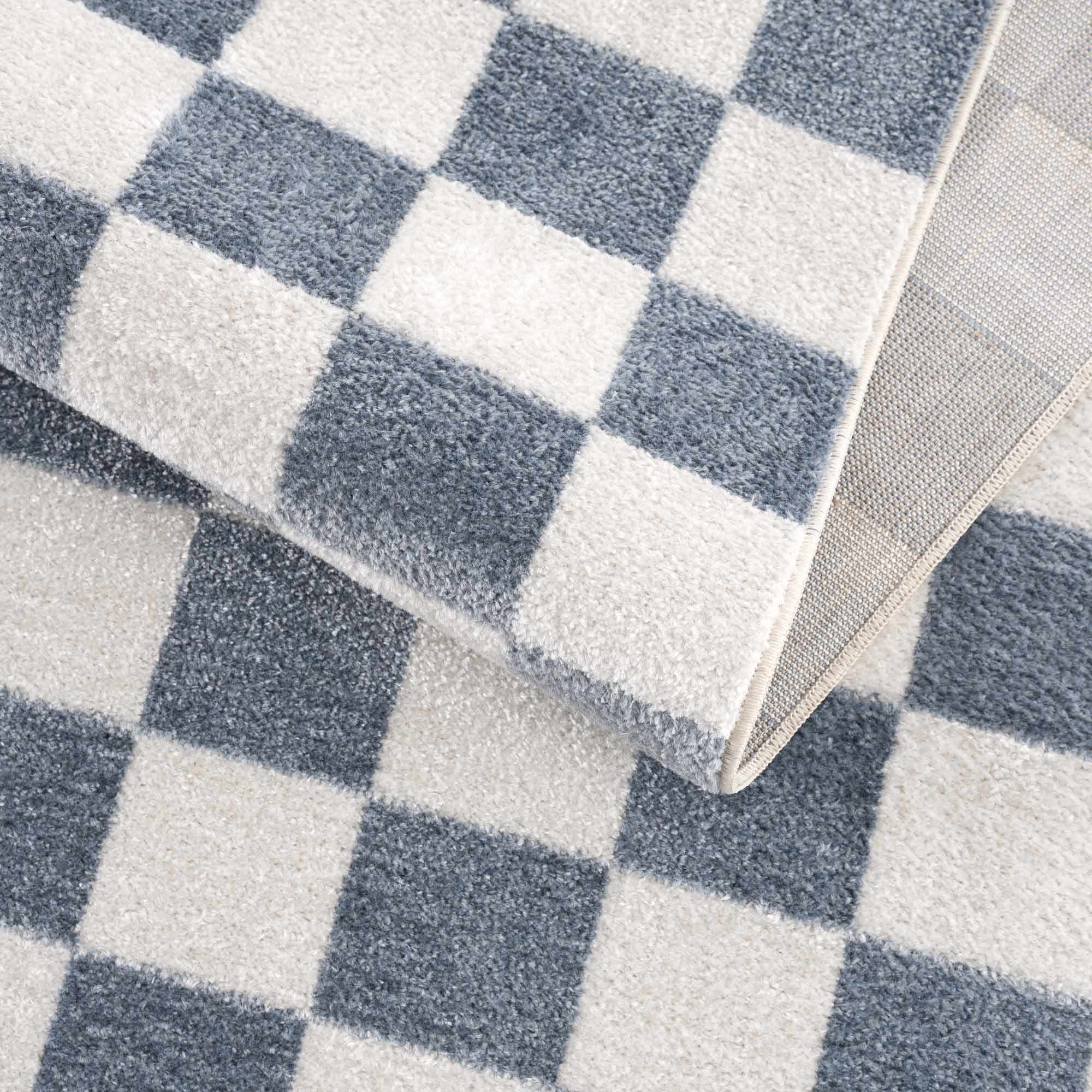Brone Blue Checkered Washable Rug - Image 8