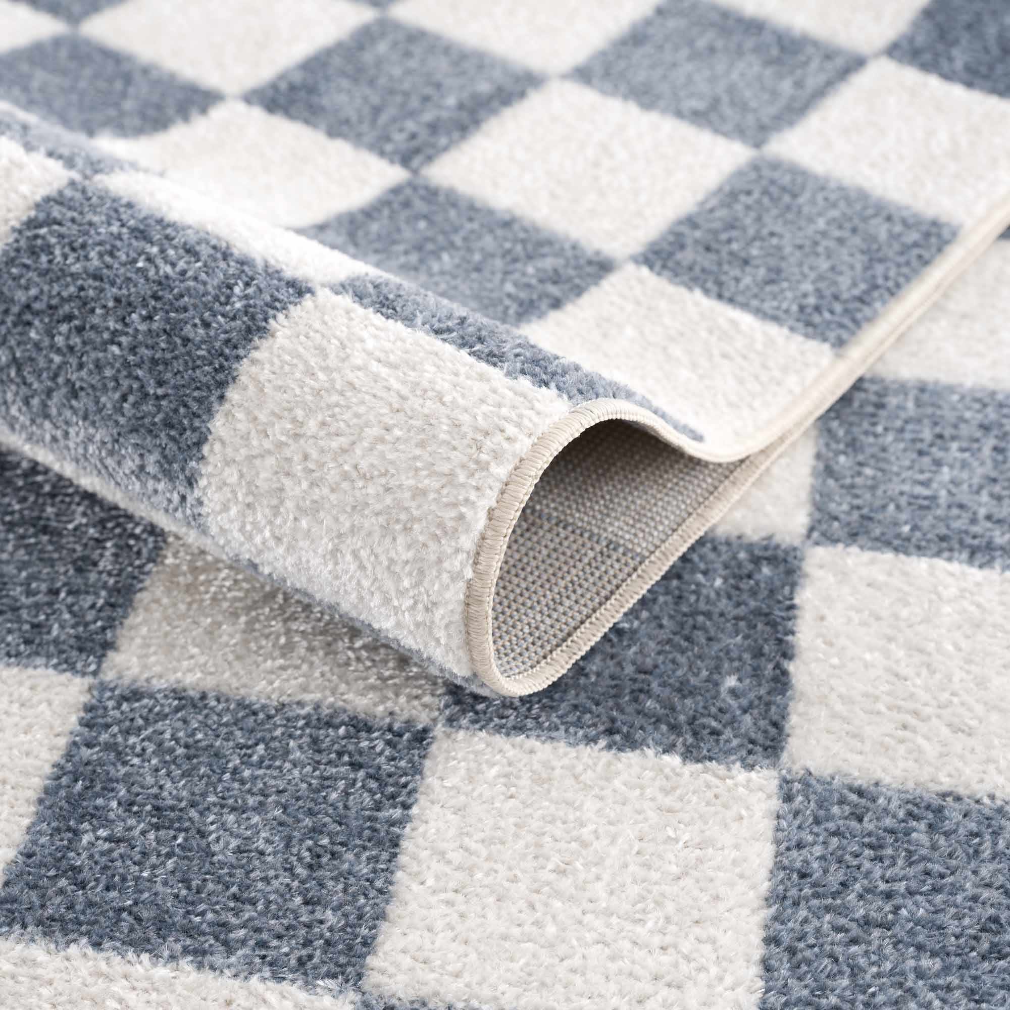 Brone Blue Checkered Washable Rug - Image 9