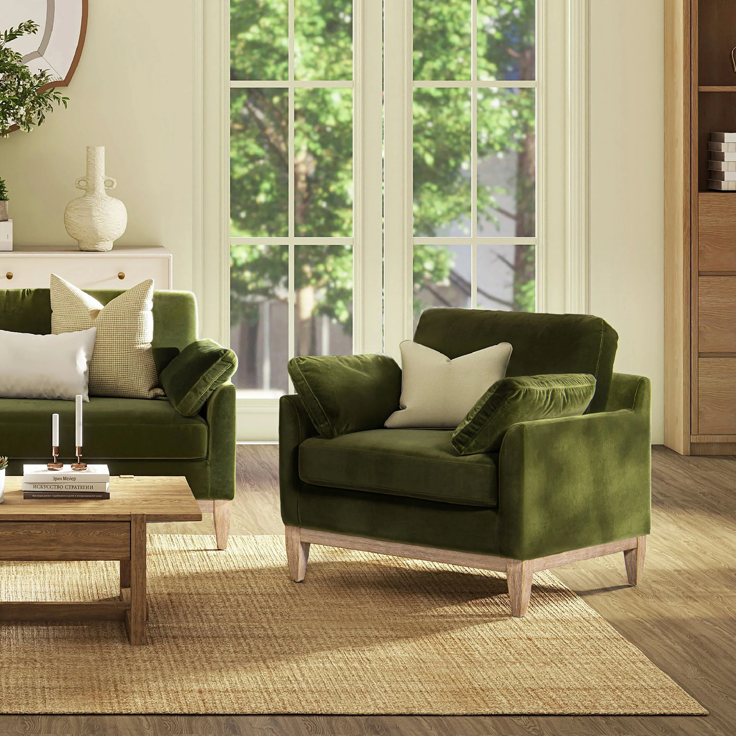 Brooding Upholstered Accent Chair with Arm Cushions and Wood Legs - Image 4