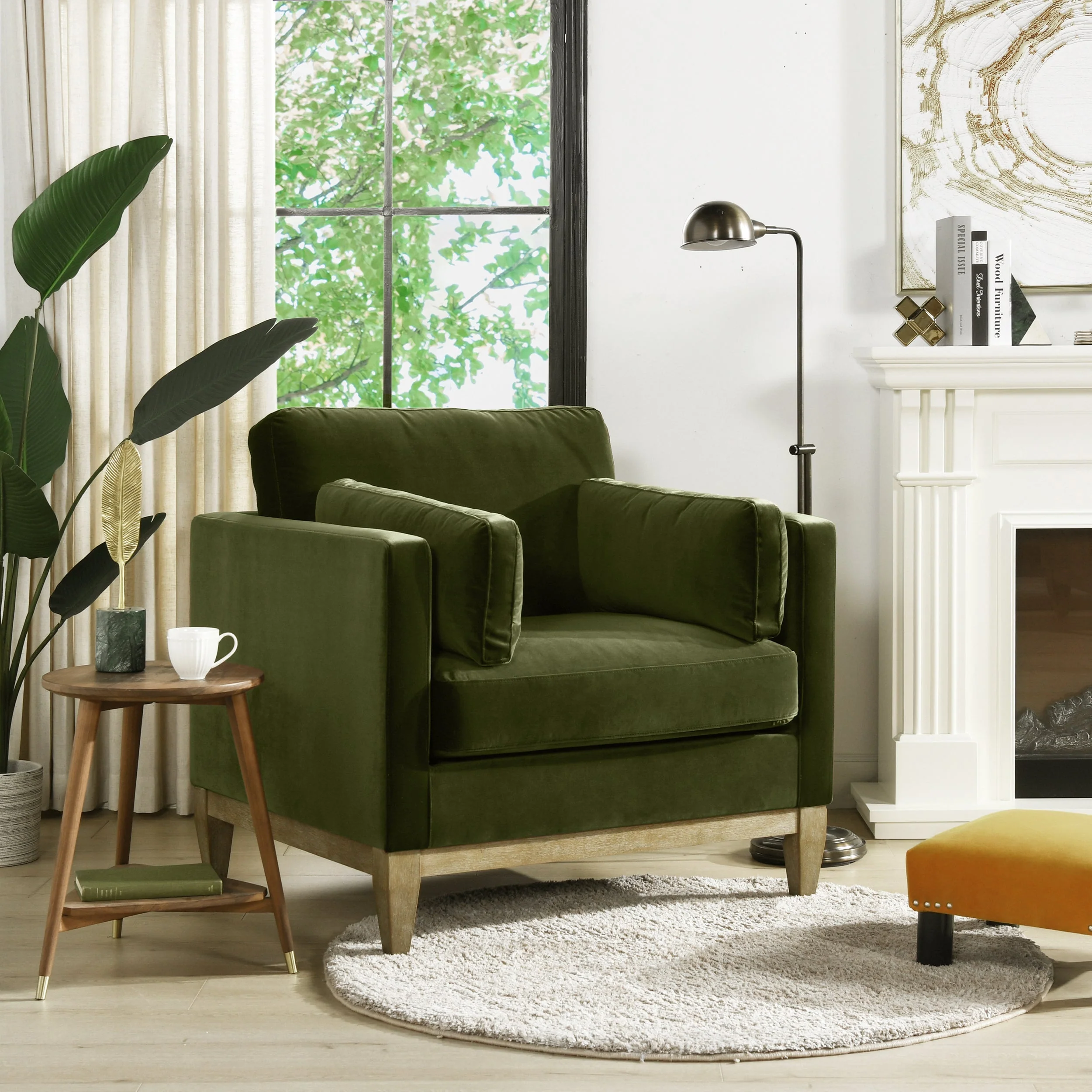 Brooding Upholstered Accent Chair with Arm Cushions and Wood Legs - Image 7