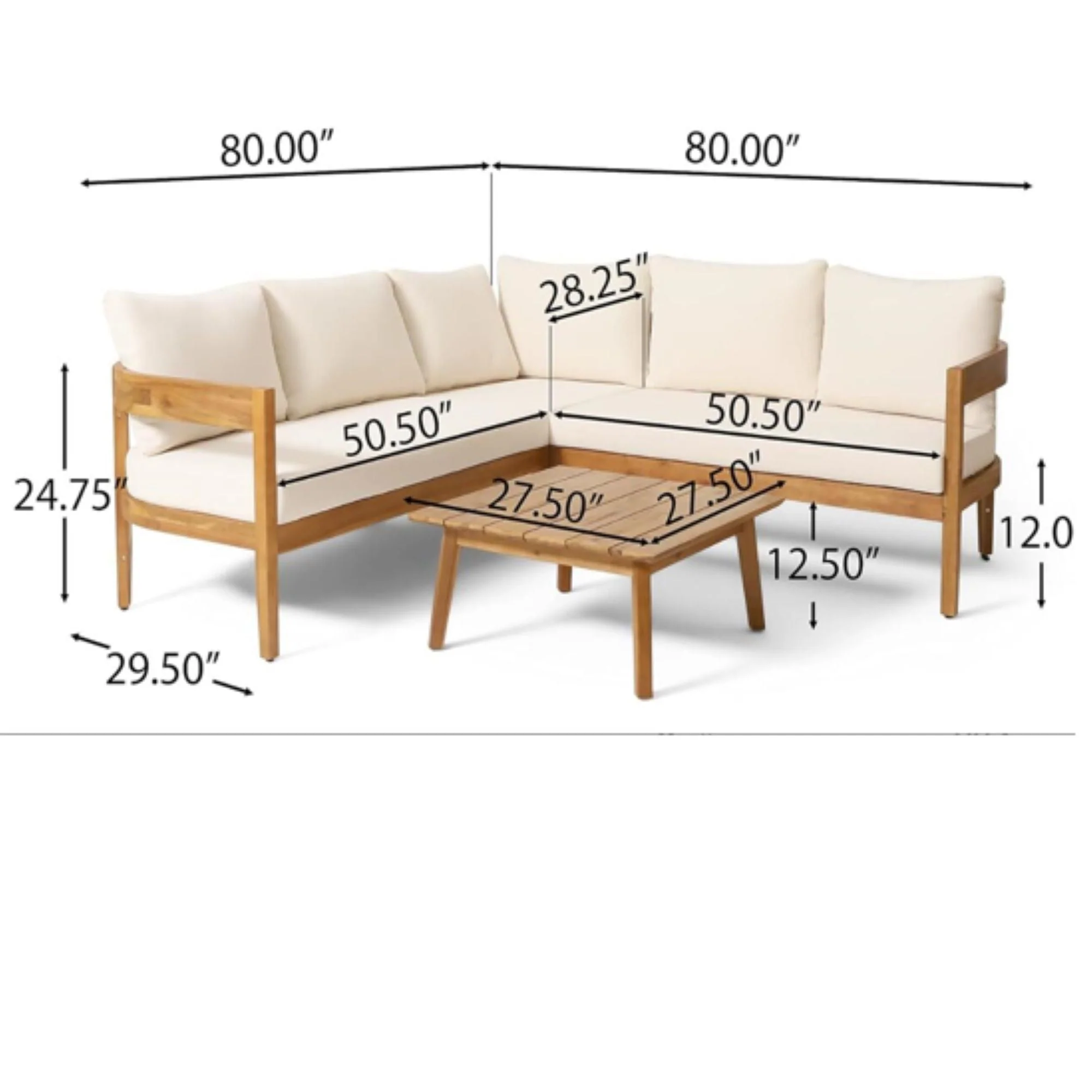 Brooklyn - Sofa Set Rounded Tuxedo Design - Teak / Beige - Image 2