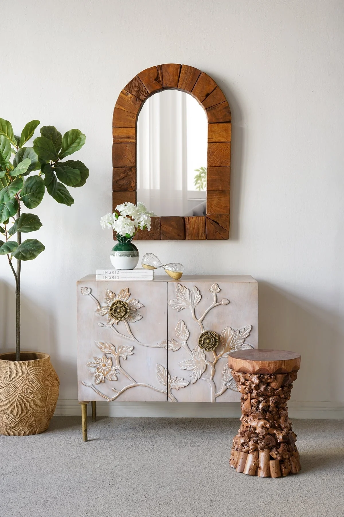 Brown Mulberry and Paulownia Wood Accent Table with Organic Tree Root Base - Image 7