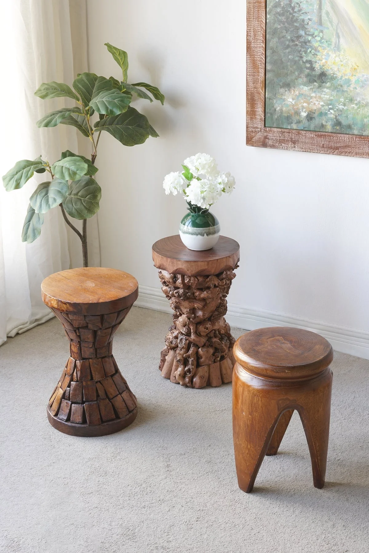 Brown Mulberry and Paulownia Wood Accent Table with Organic Tree Root Base - Image 8
