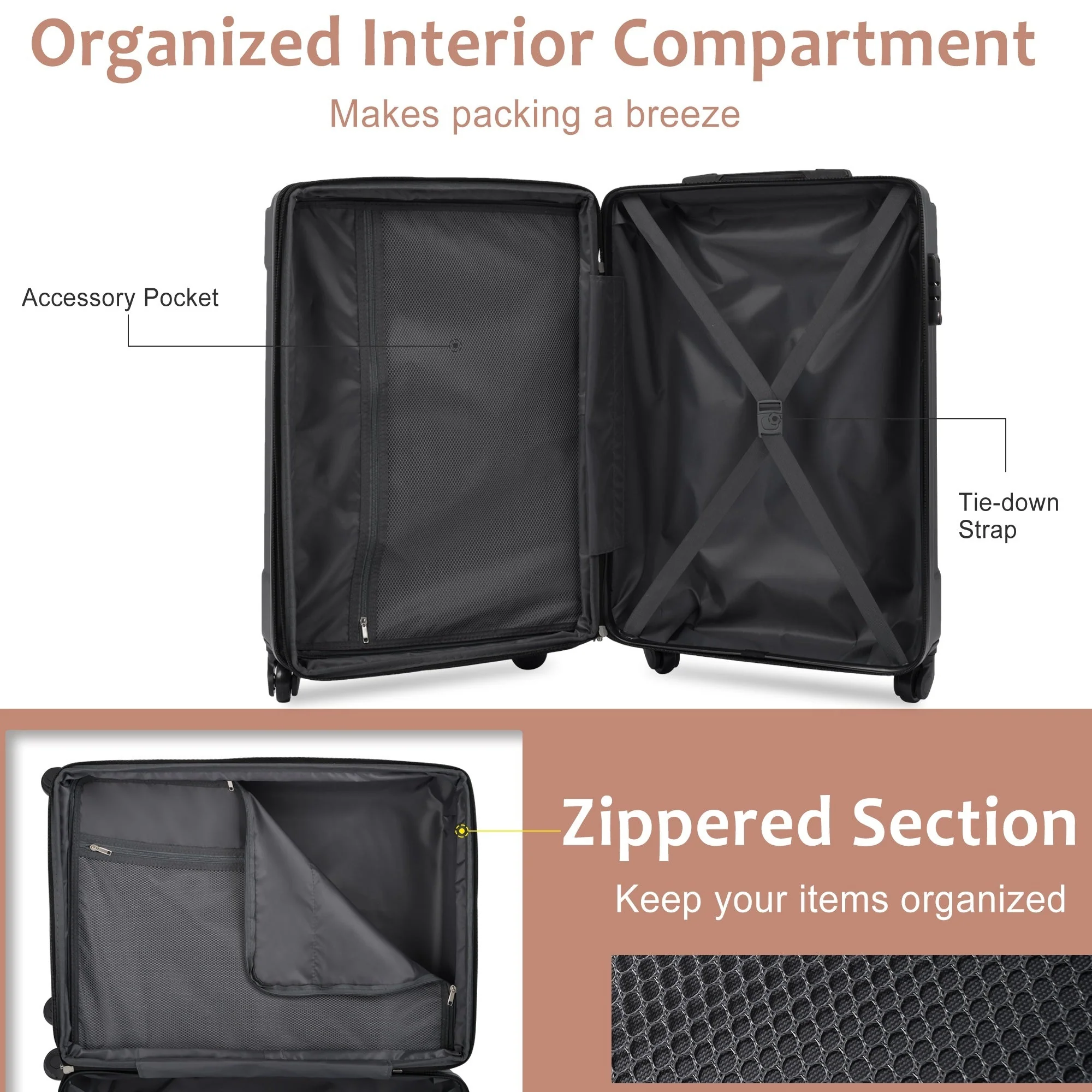 Brown & White 6-Piece Expandable Hardshell Luggage Set - Image 11