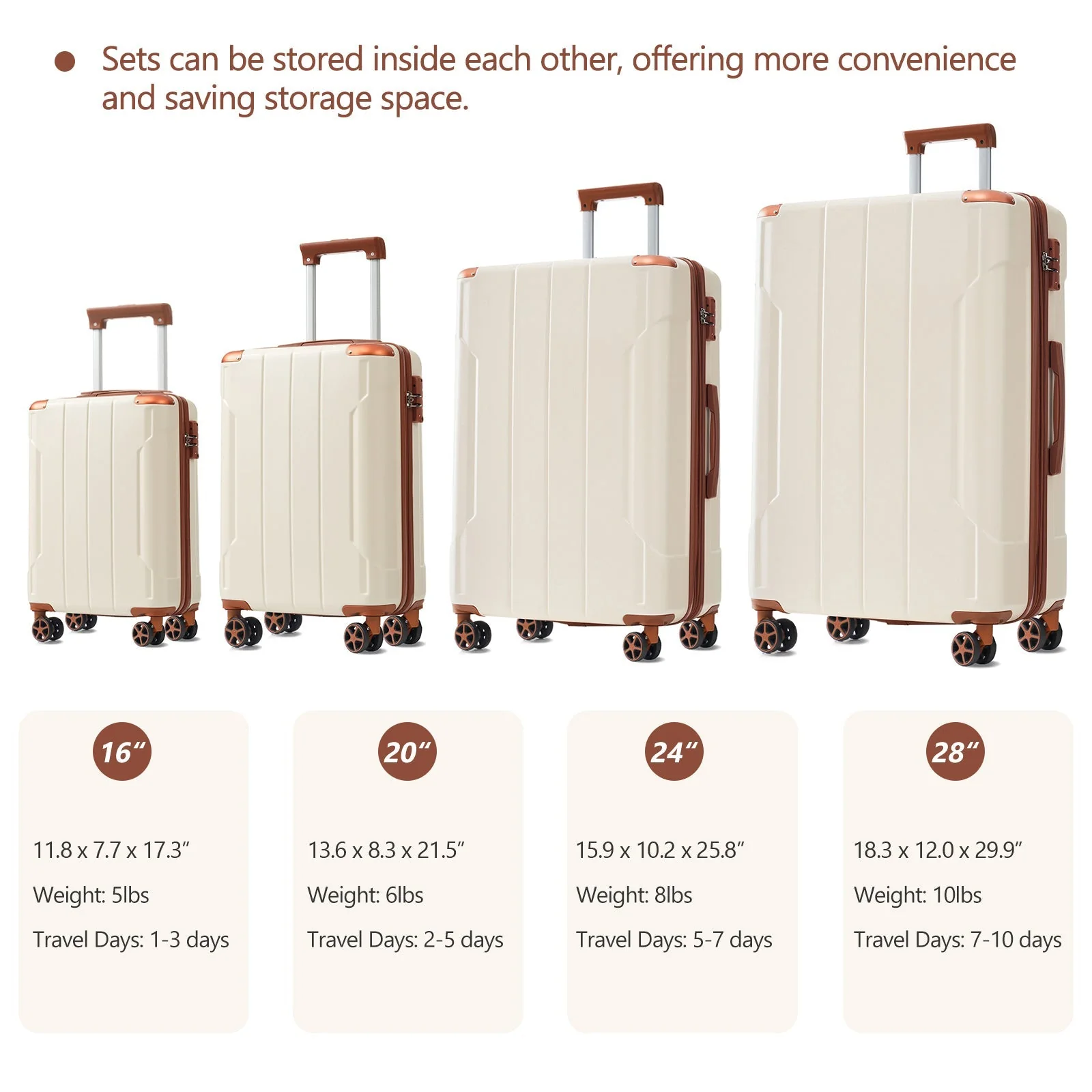 Brown & White 6-Piece Expandable Hardshell Luggage Set - Image 4