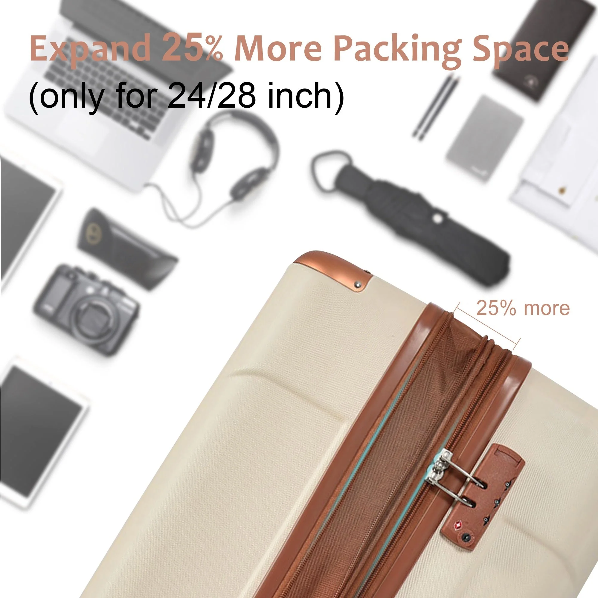 Brown & White 6-Piece Expandable Hardshell Luggage Set - Image 9