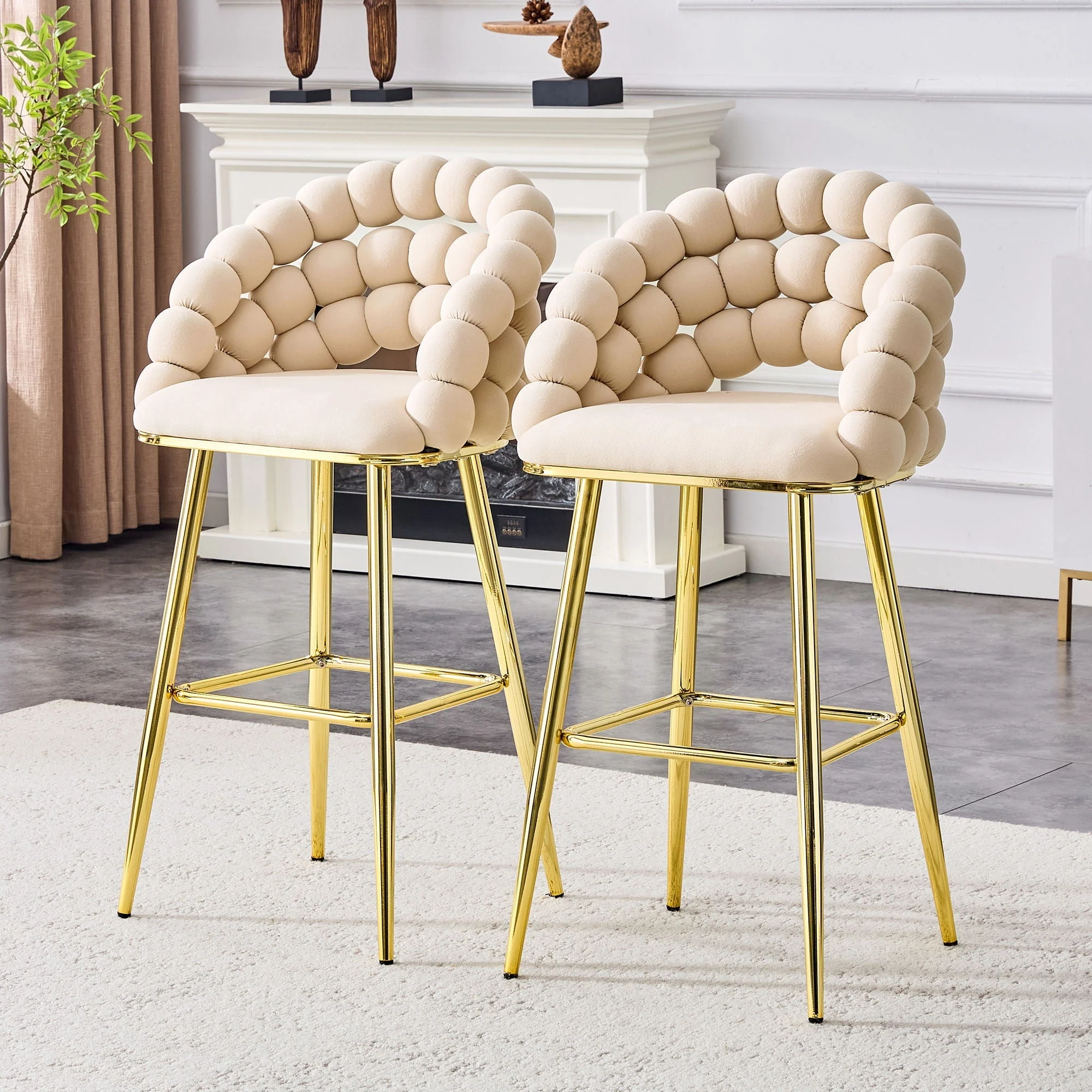 Bubble, Ball Chain Tufted Bar Chairs For Kitchen Island & Home Bar (Set of 2) - Image 4