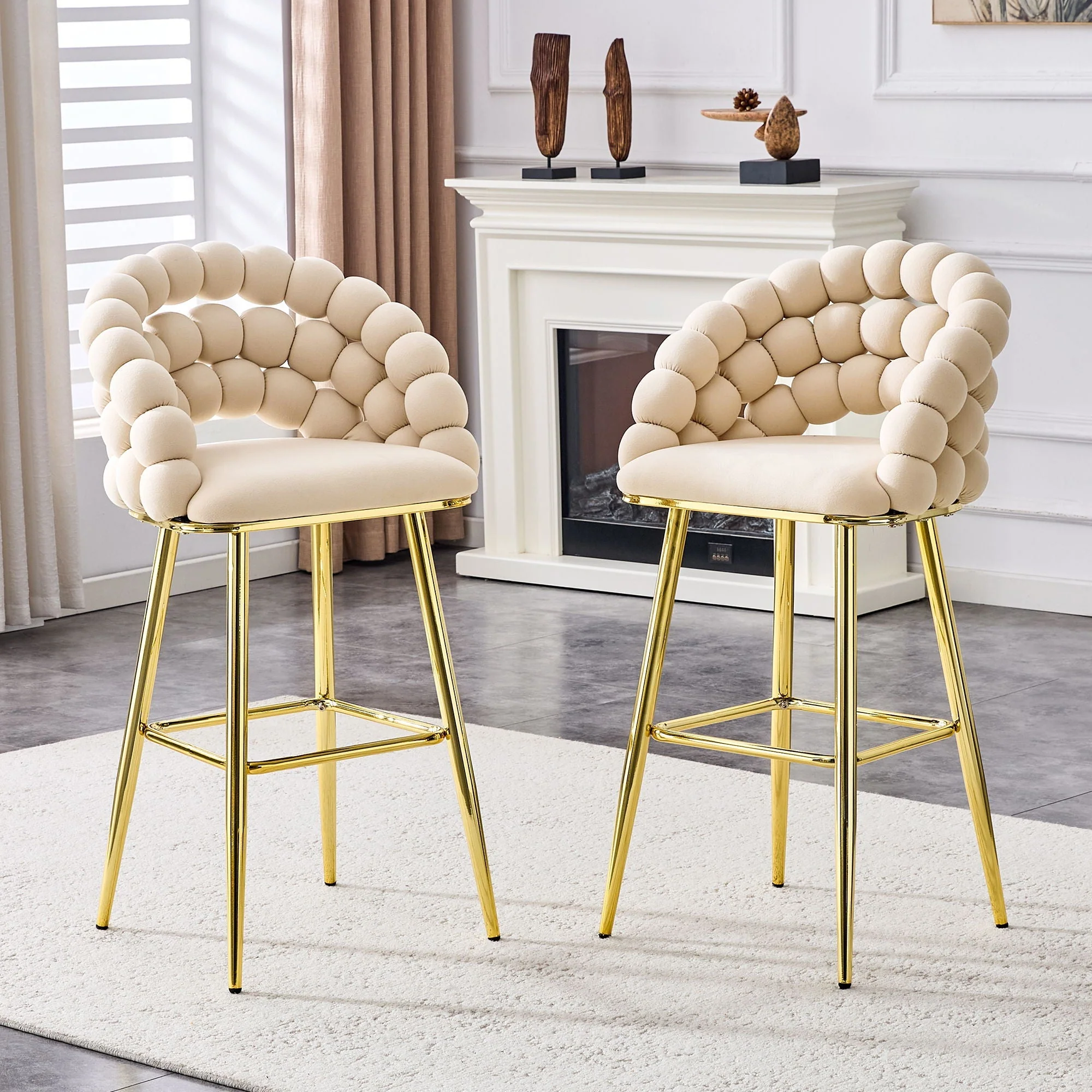 Bubble, Ball Chain Tufted Bar Chairs For Kitchen Island & Home Bar (Set of 2) - Image 7