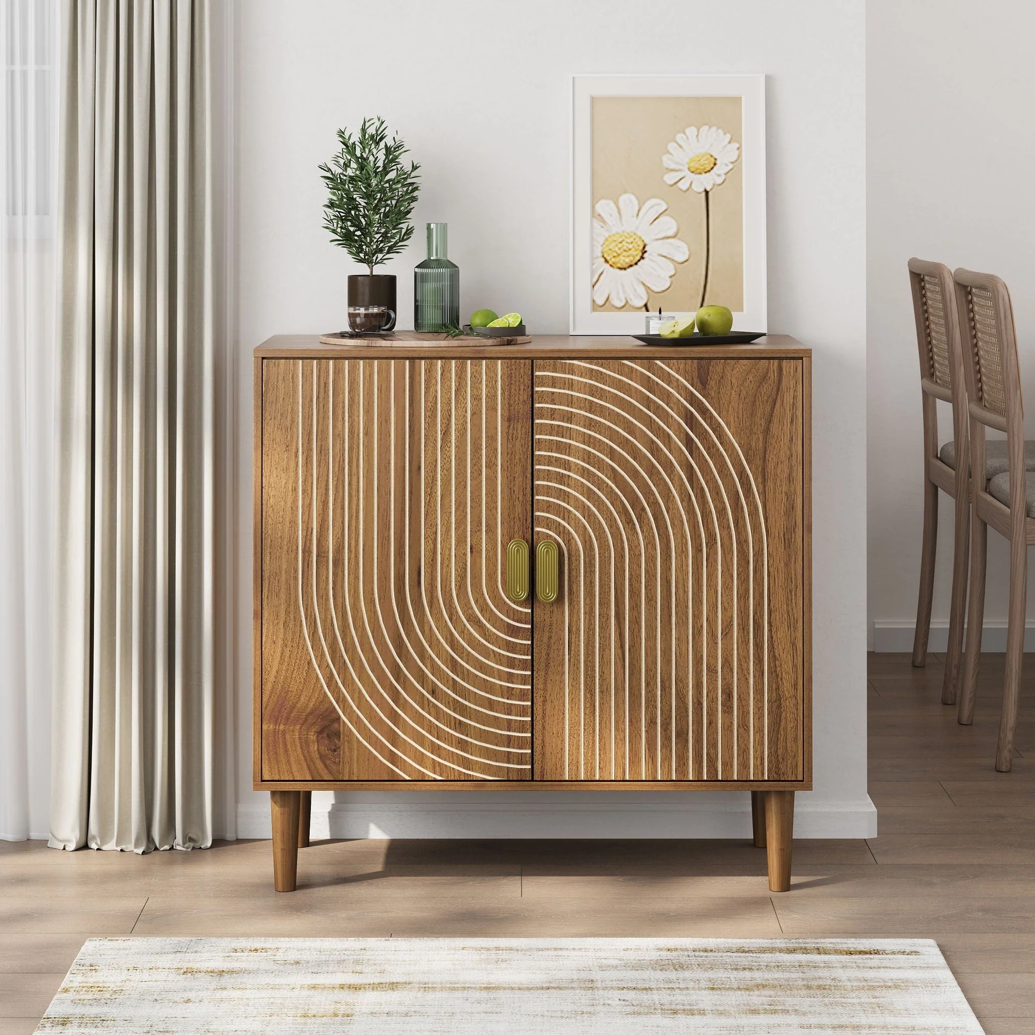 Buffet Cabinet with Line Groove Design and Storage - Image 2