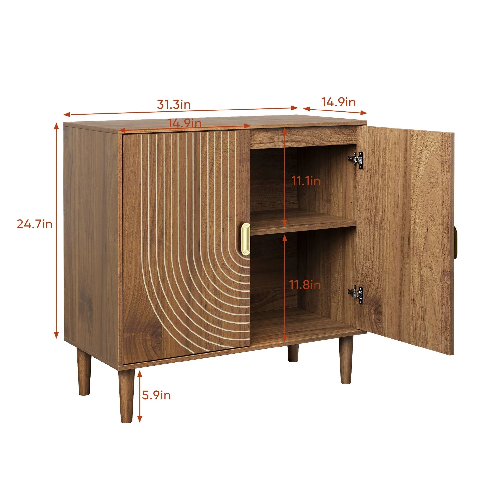 Buffet Cabinet with Line Groove Design and Storage - Image 3