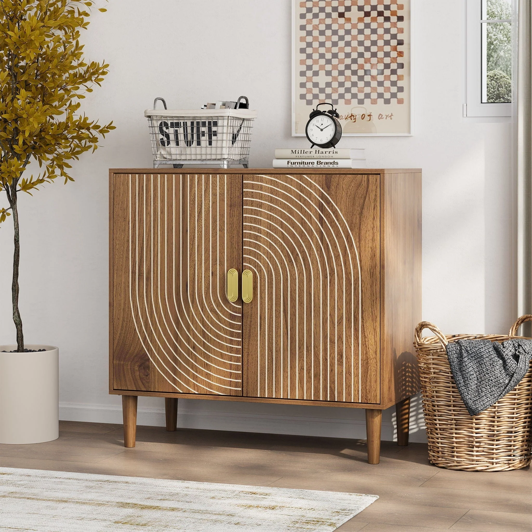 Buffet Cabinet with Line Groove Design and Storage - Image 4