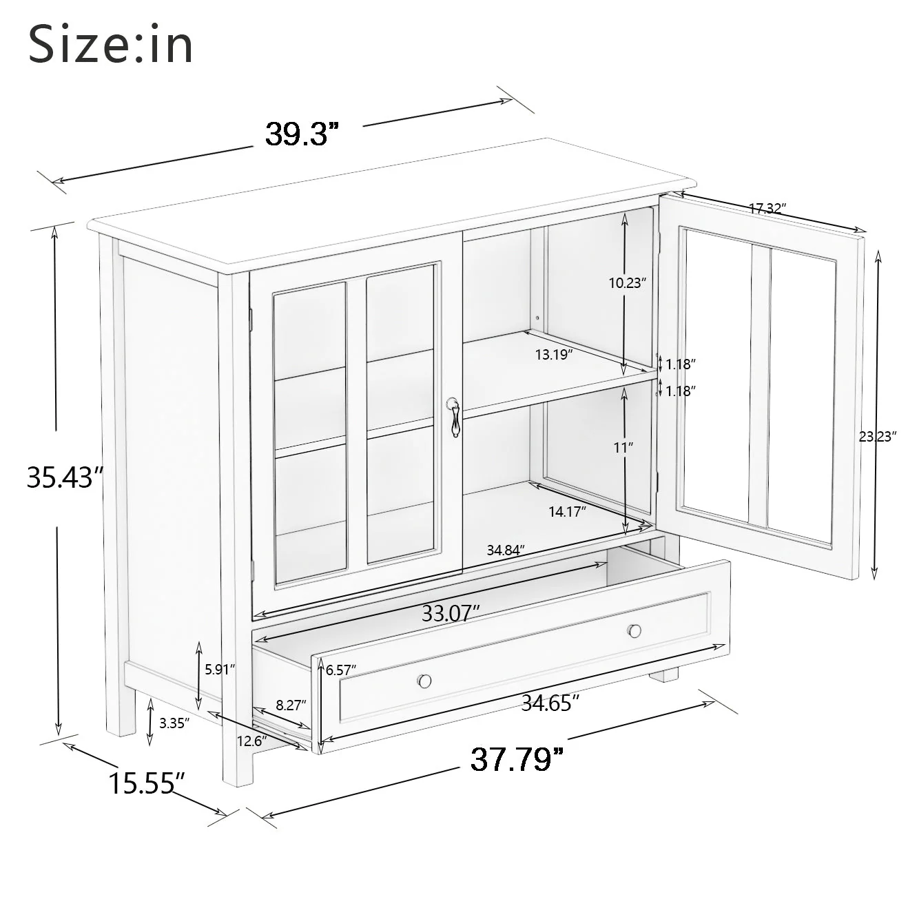 Buffet Storage Cabinet with Double Glass Doors and Unique Bell Handle - Image 10