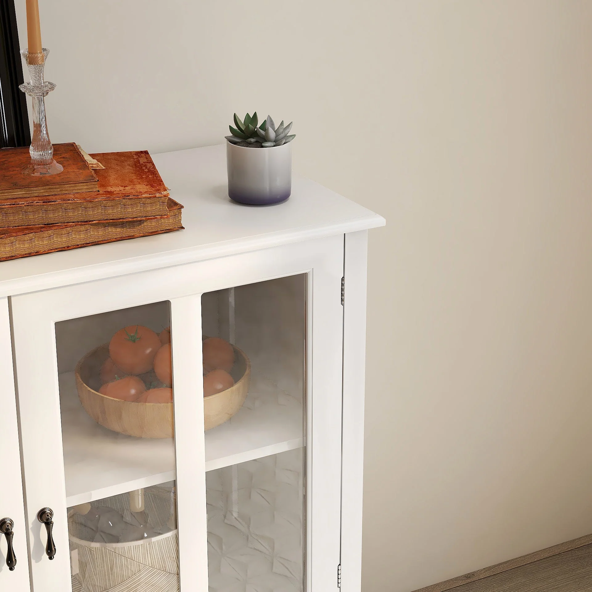 Buffet Storage Cabinet with Double Glass Doors and Unique Bell Handle - Image 5