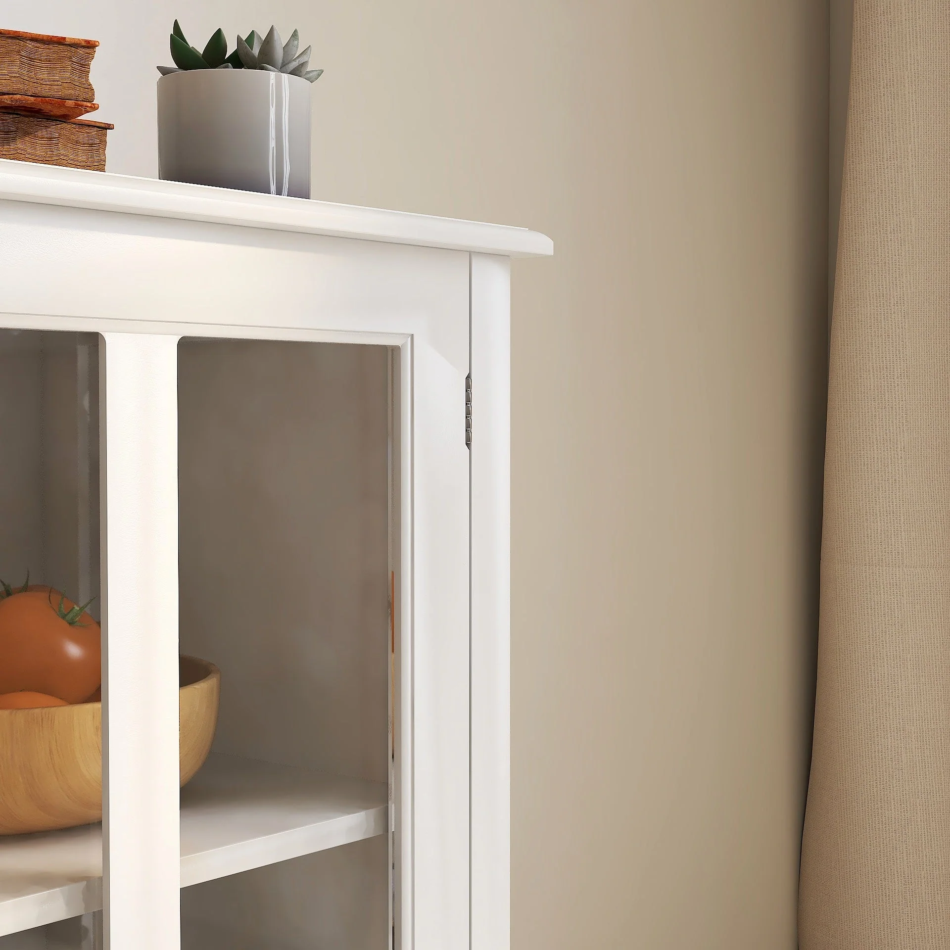 Buffet Storage Cabinet with Double Glass Doors and Unique Bell Handle - Image 6