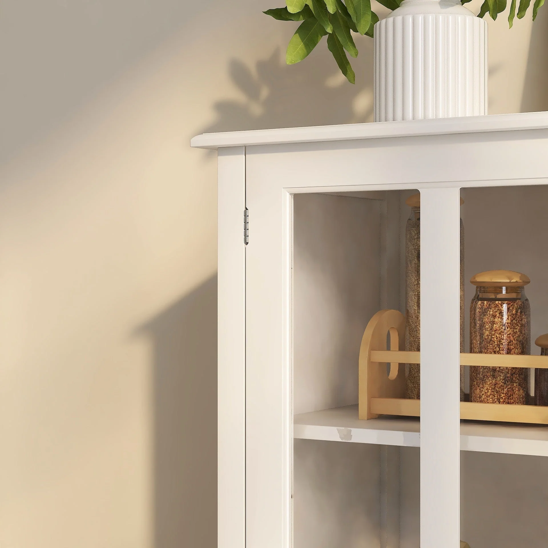 Buffet Storage Cabinet with Double Glass Doors and Unique Bell Handle - Image 7