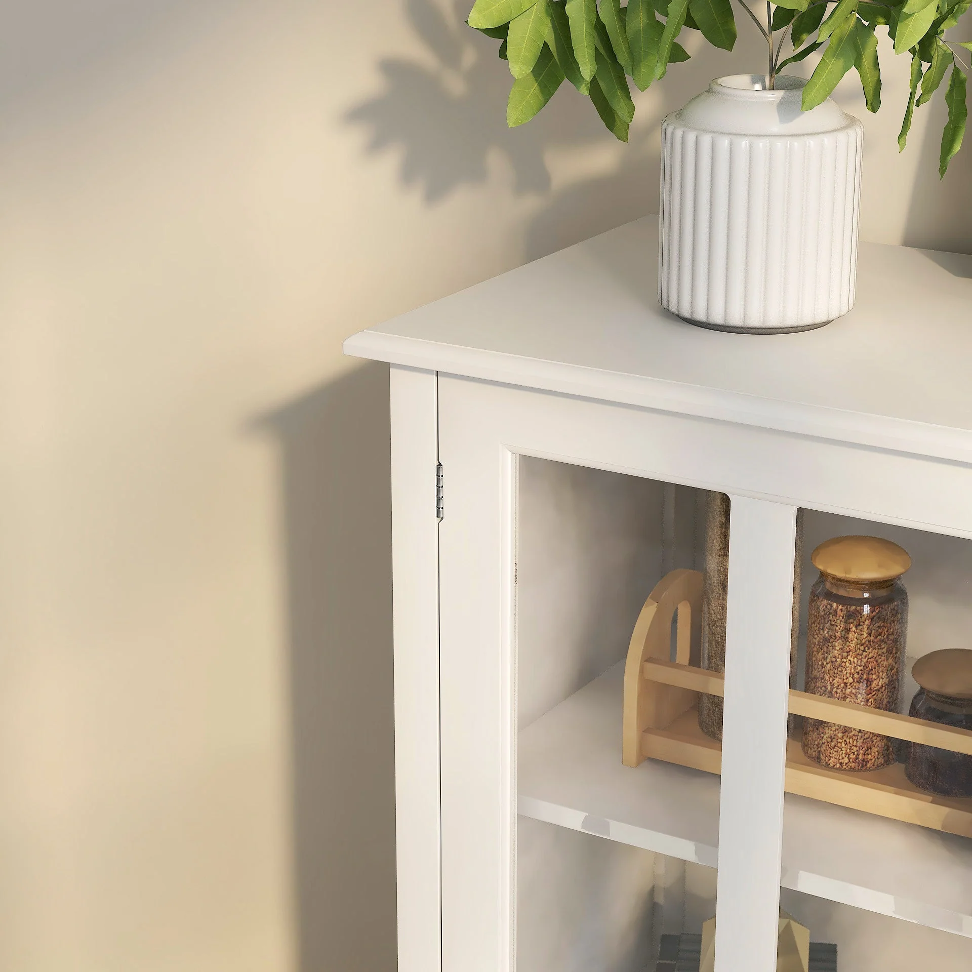 Buffet Storage Cabinet with Double Glass Doors and Unique Bell Handle - Image 8