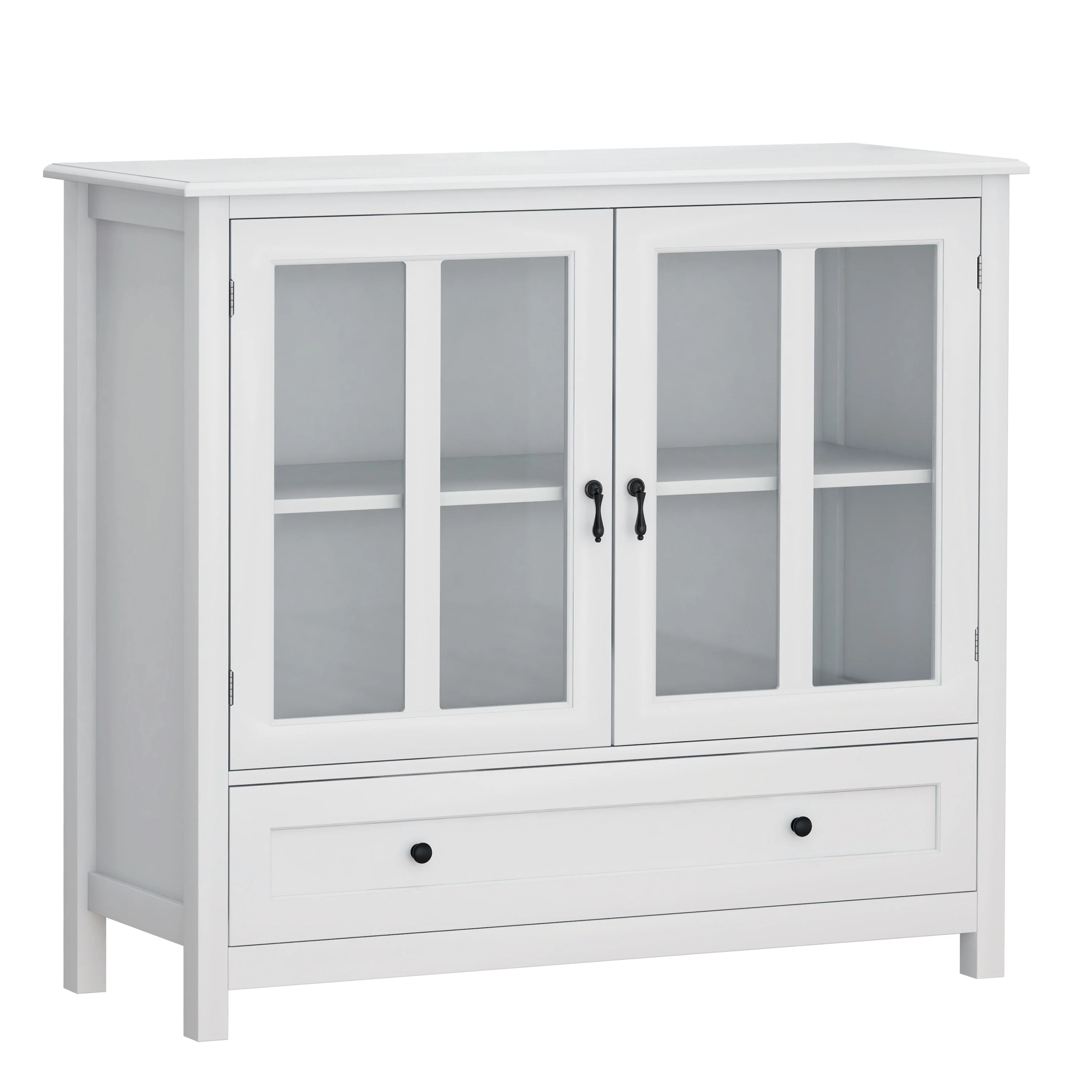 Buffet Storage Cabinet with Double Glass Doors and Unique Bell Handle - Image 9