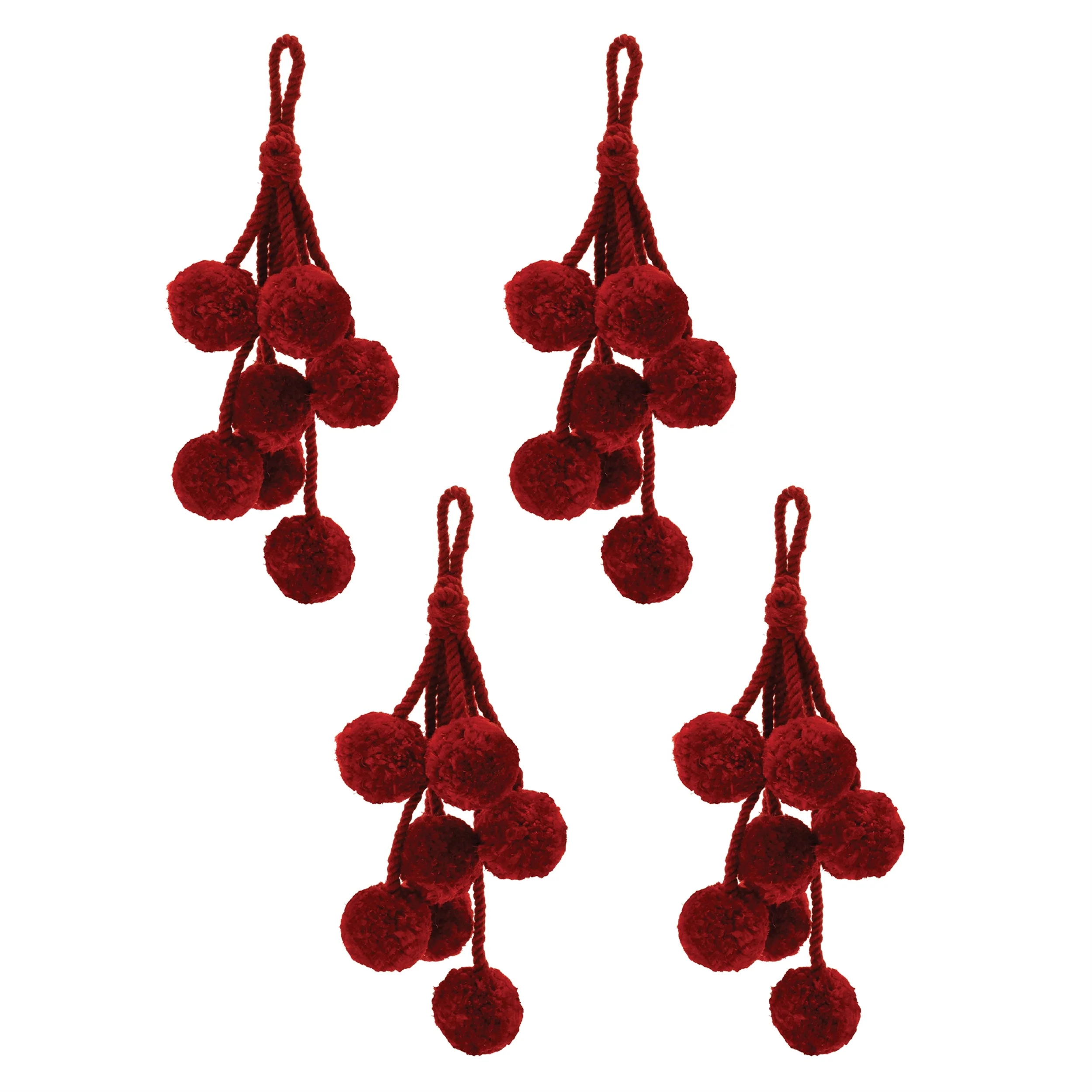 Burgandy Pom Pom Cluster Drop Ornament (Set of 4) - Image 2