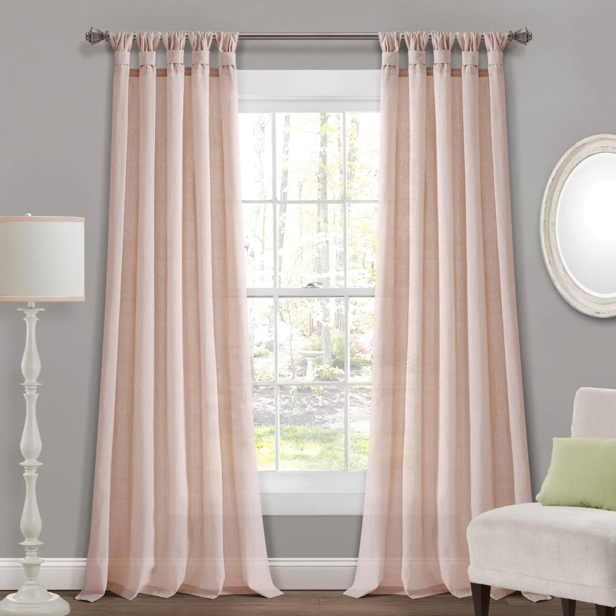 Burlap Knotted Tab Top Window Curtain Panel Set - Image 5