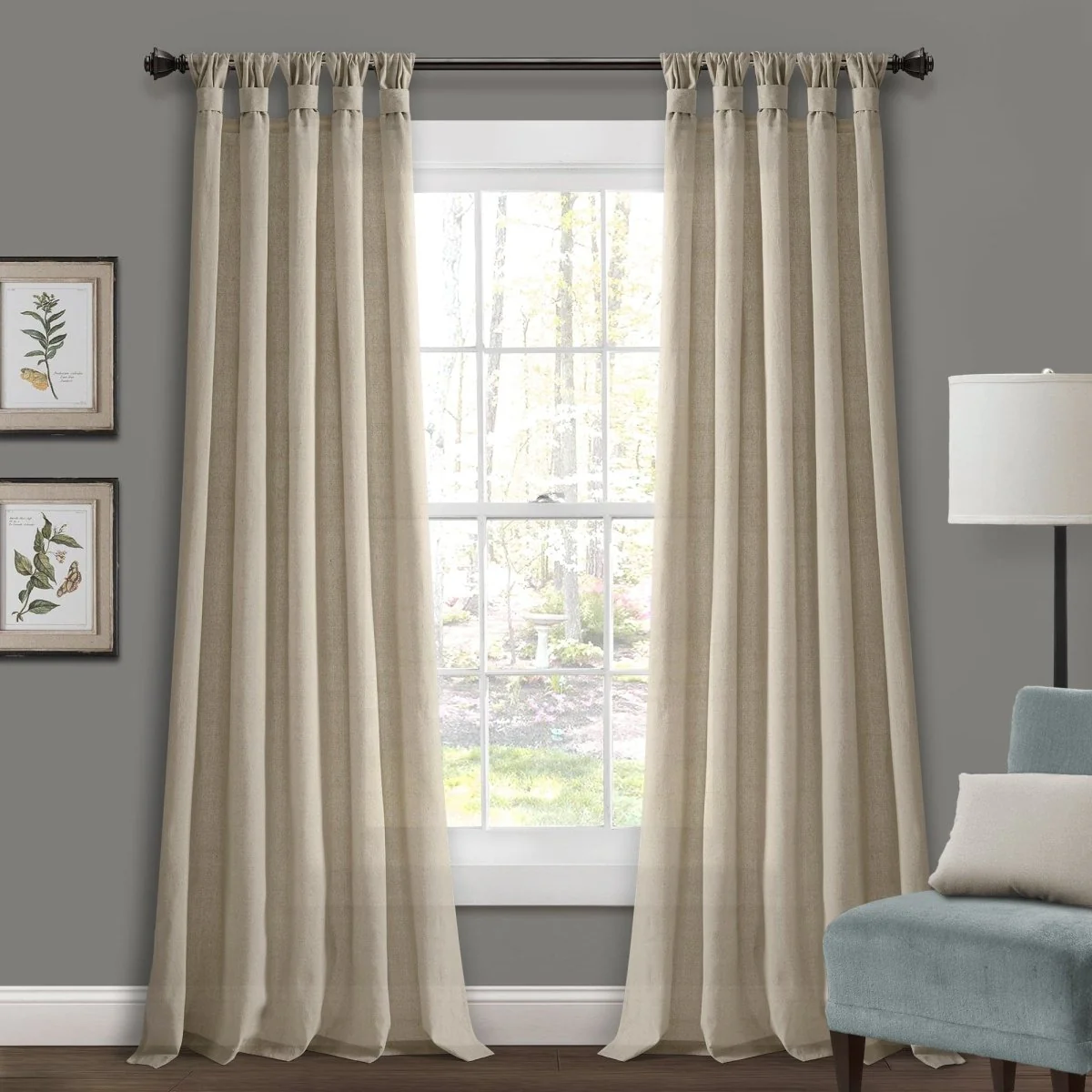 Burlap Knotted Tab Top Window Curtain Panel Set - Image 6