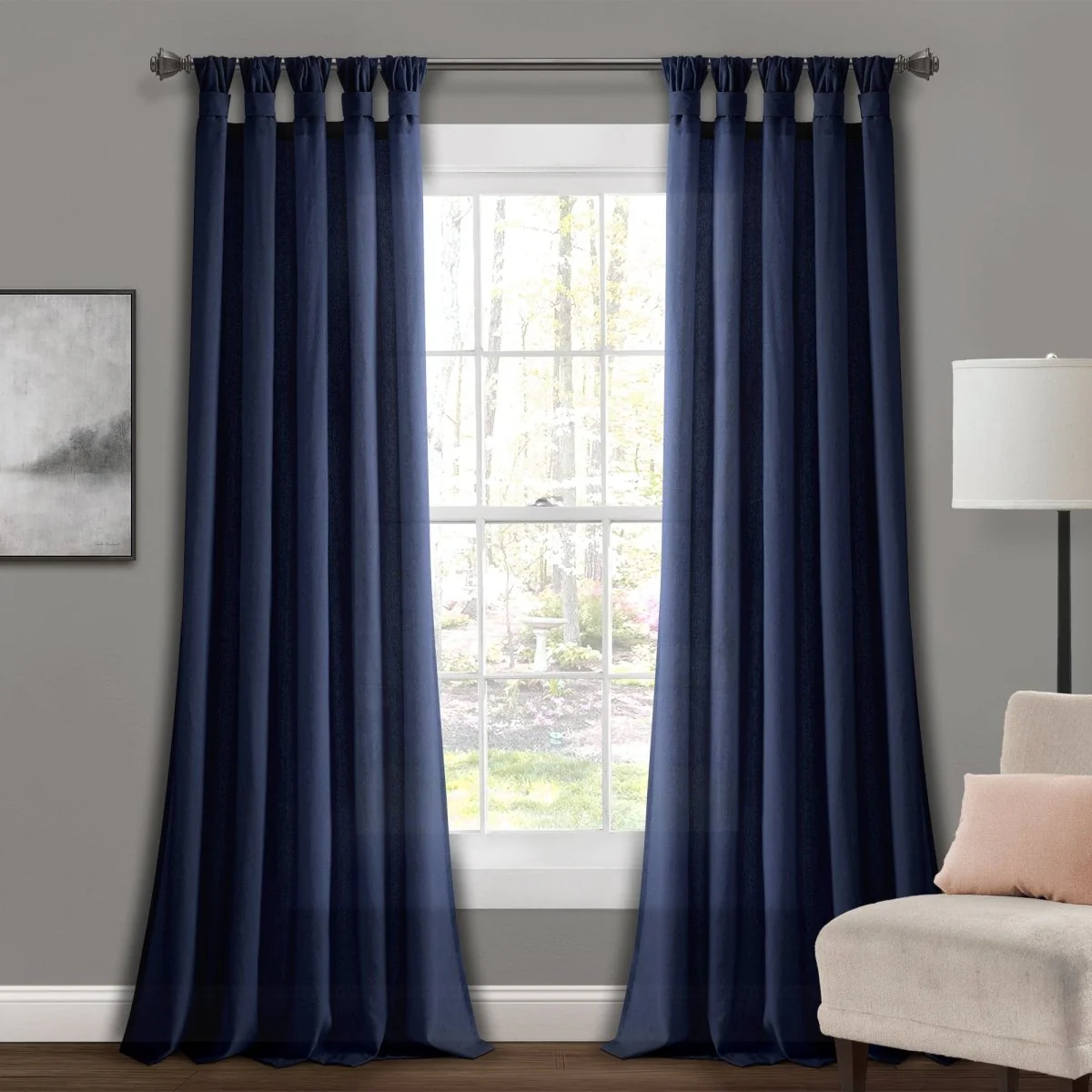 Burlap Knotted Tab Top Window Curtain Panel Set - Image 9