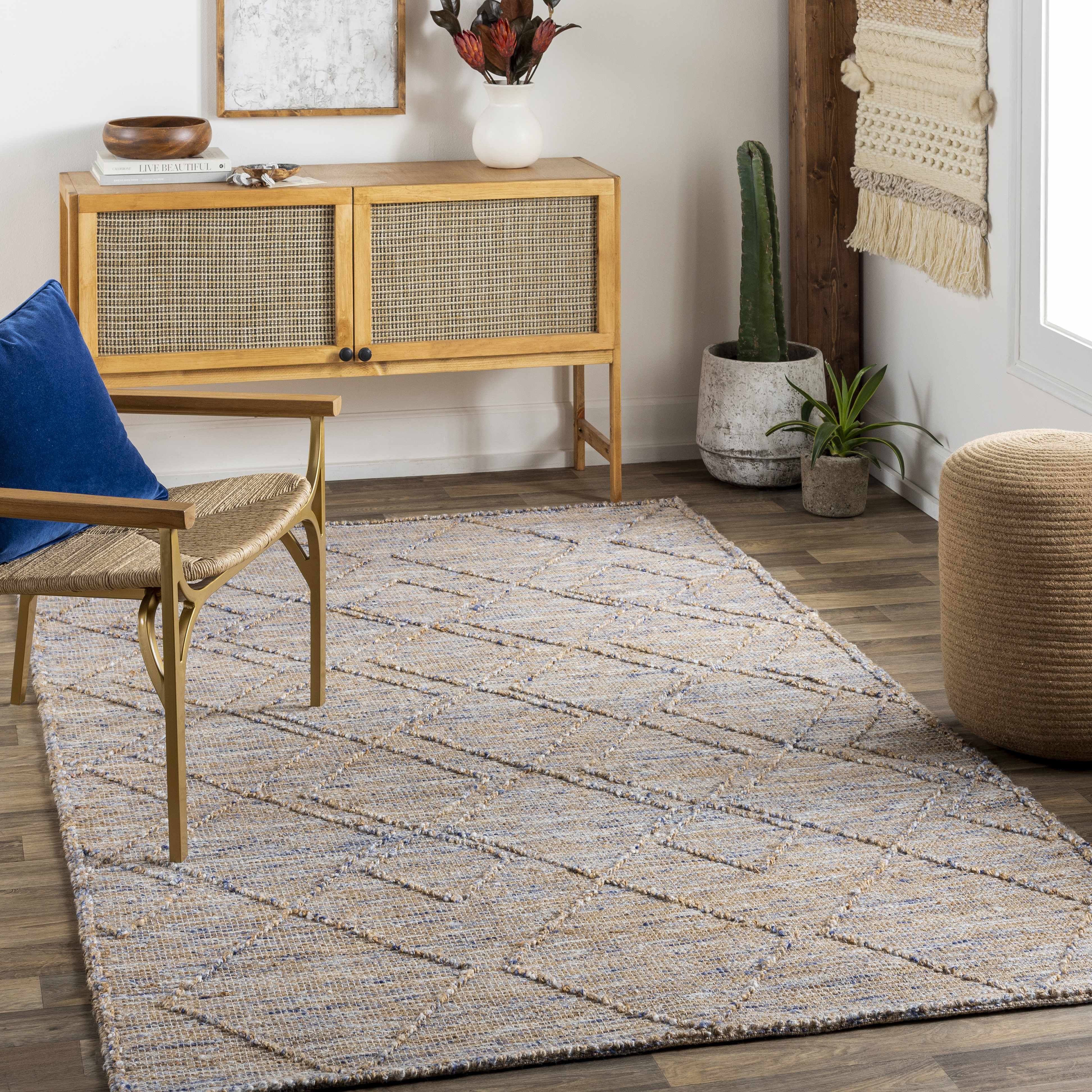 Buse Hand Woven Beige & Blue Area Rug - Clearance - Image 2