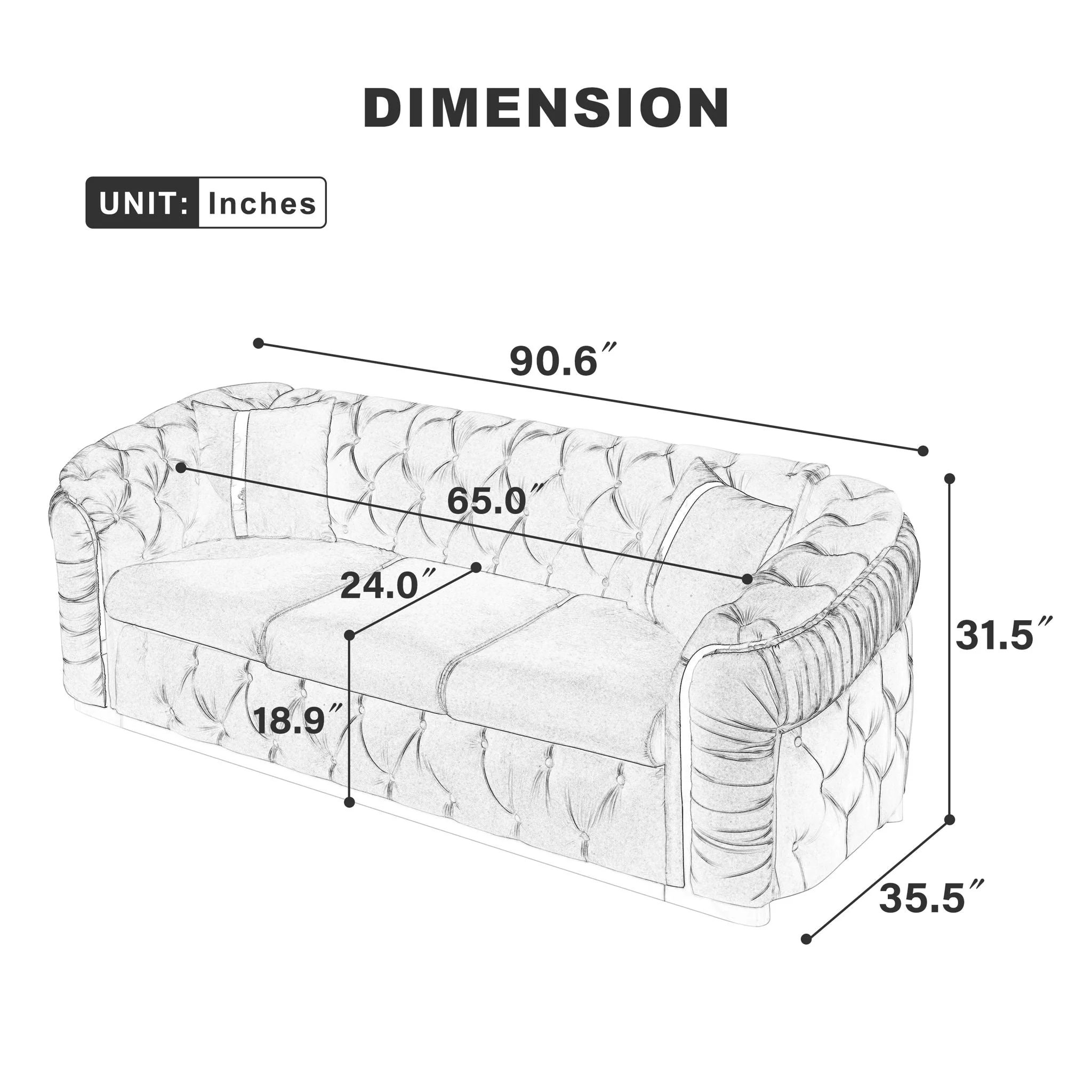 Button Tufted Couch With 2 Pillows, 3 Seater Luxury Chesterfield Sofa - Image 10