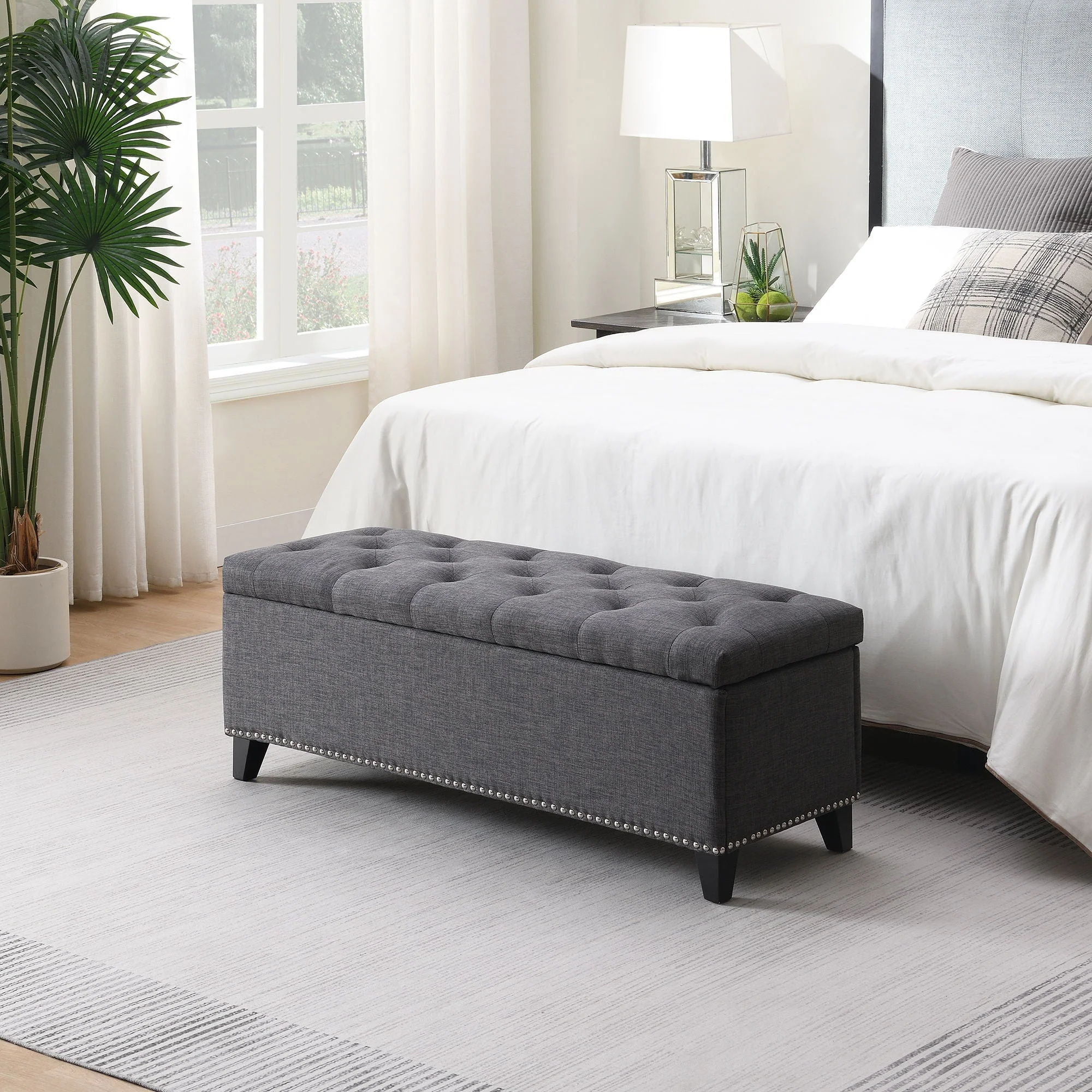 Button-Tufted Storage Ottoman With Safety Close Hinge - Image 3