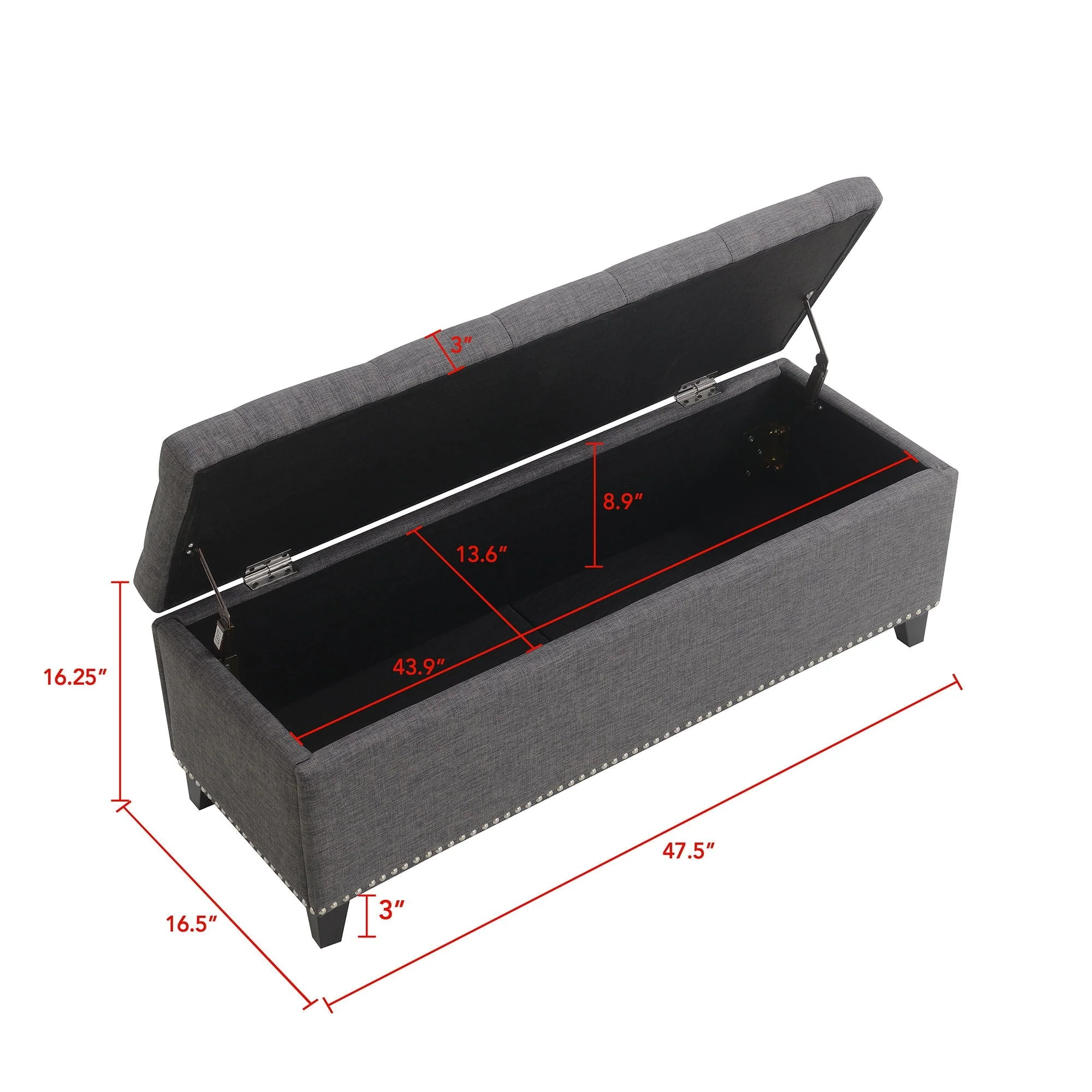 Button-Tufted Storage Ottoman With Safety Close Hinge - Image 4