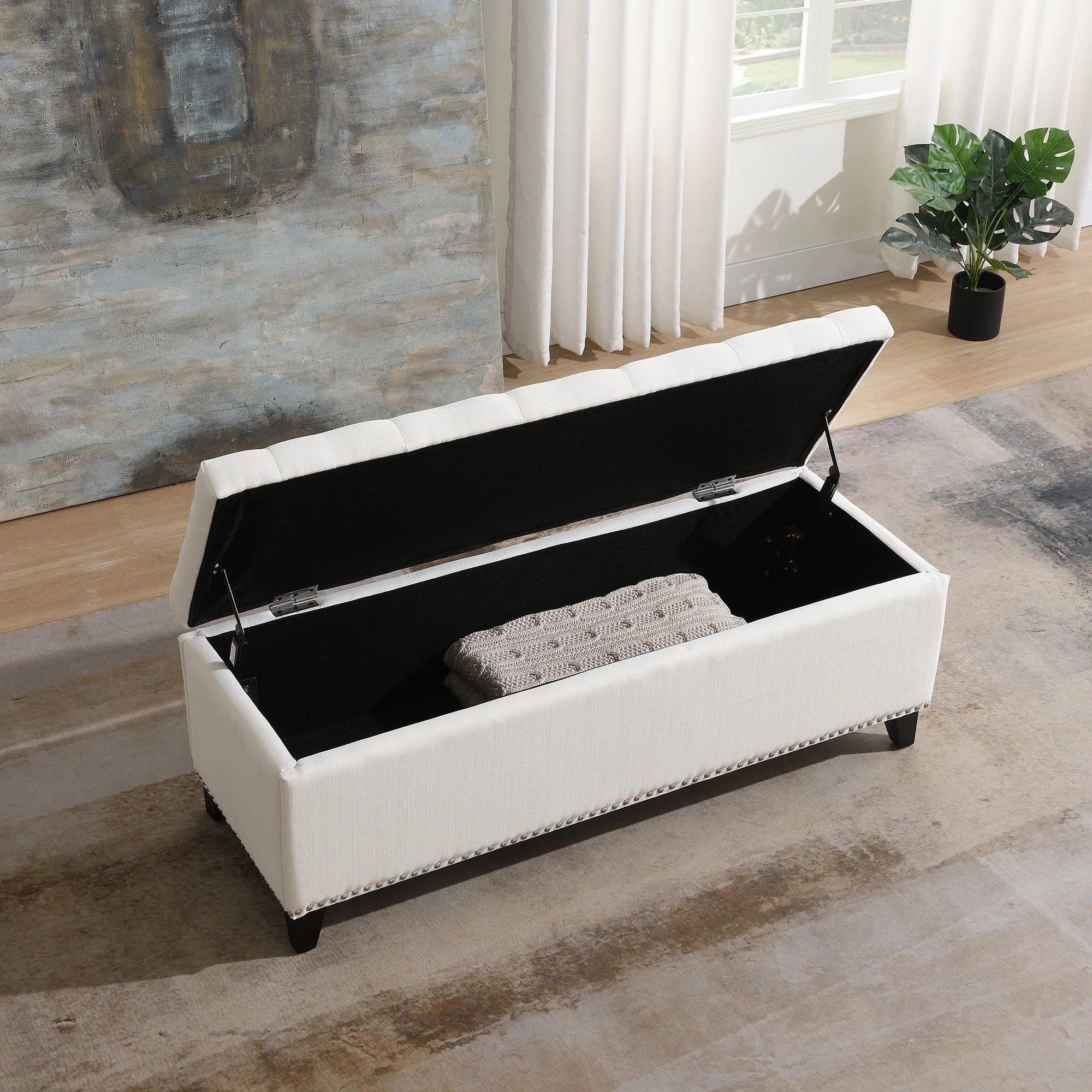 Button-Tufted Storage Ottoman With Safety Close Hinge - Image 5
